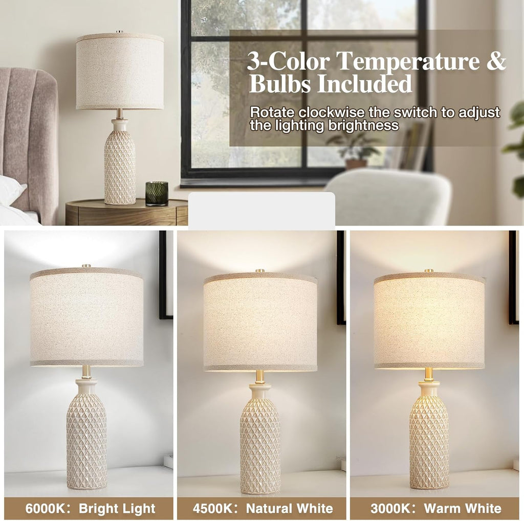 Adjustable Farmhouse Beige Bedside Lamp — 24.8" - View 3