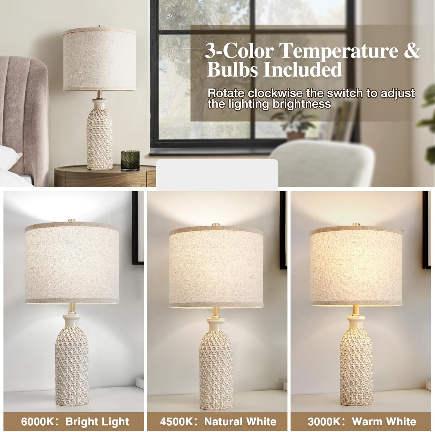 Adjustable Farmhouse Beige Bedside Lamp — 24.8" - View 3