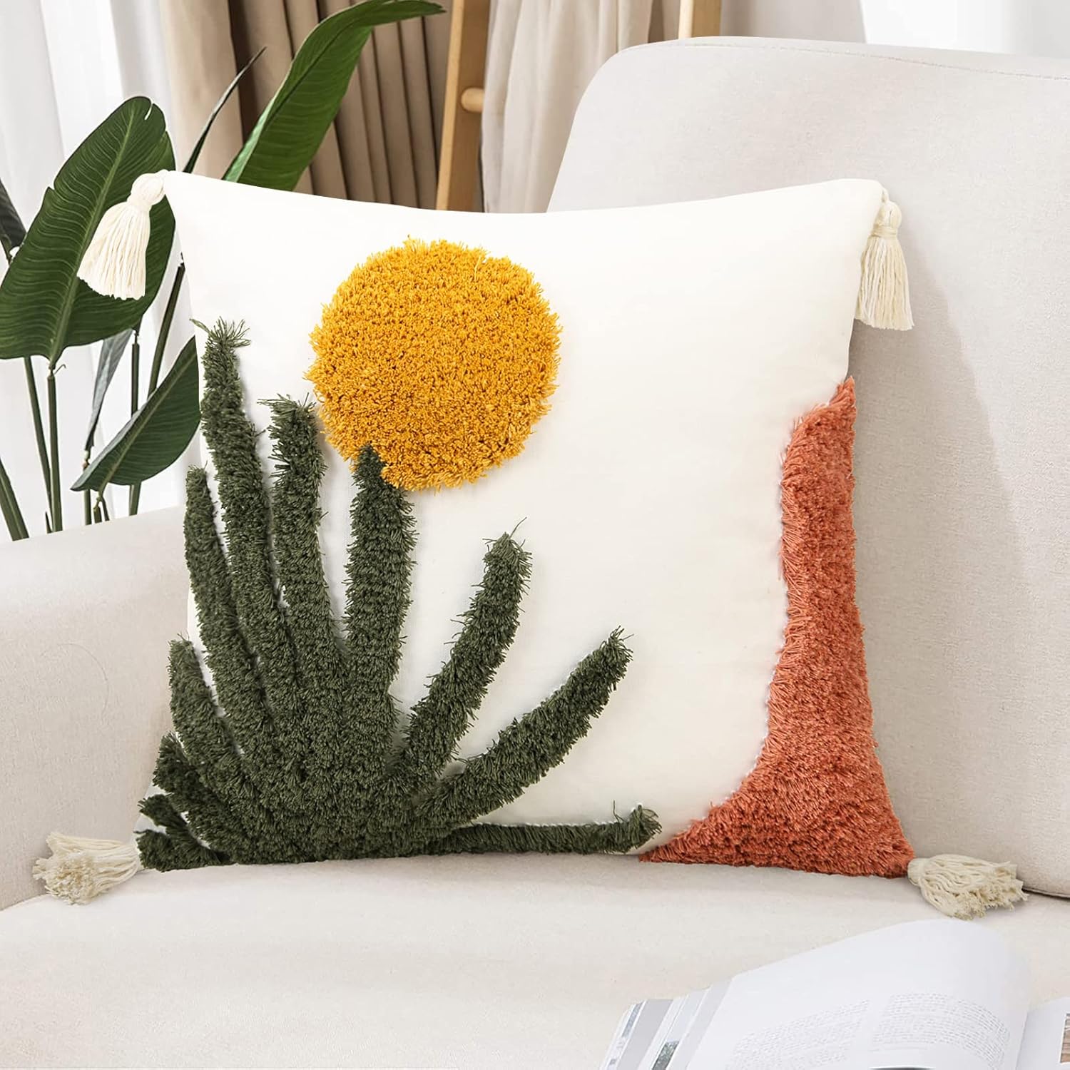 Tufted Boho Pink Throw Pillow Cover — 18" — A