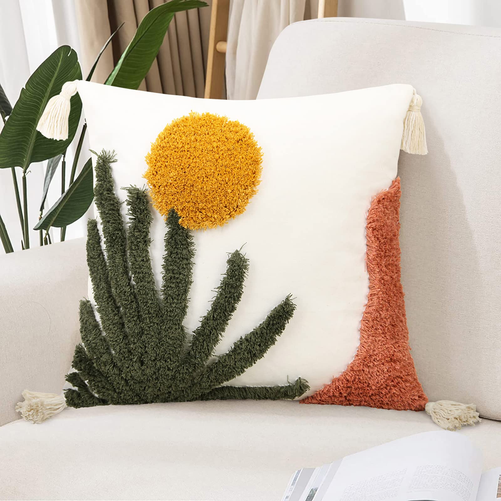 Tufted Boho Pink Throw Pillow Cover — 18"