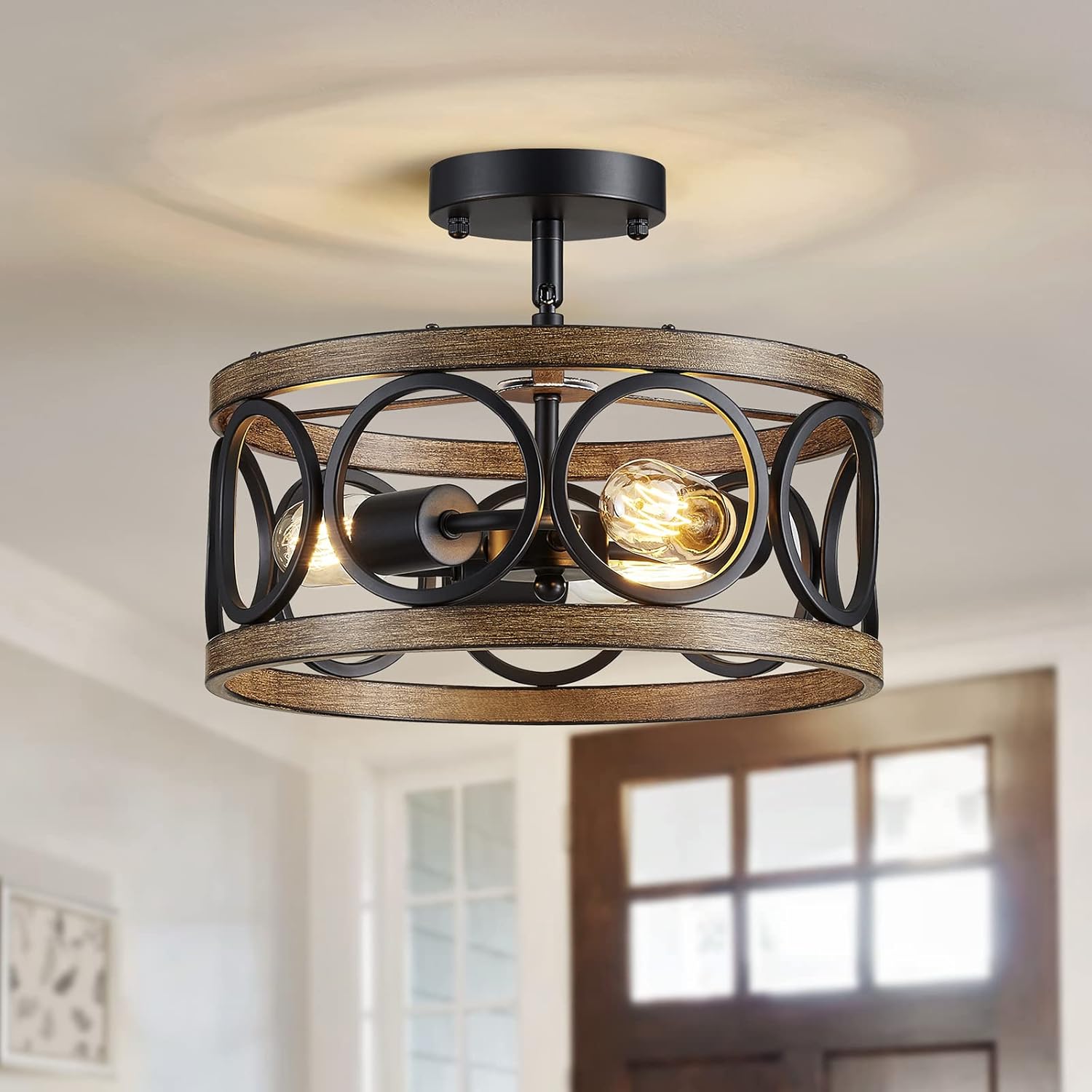 Adjustable Farmhouse Black Chandelier — 3-Light — 3 Light-Black