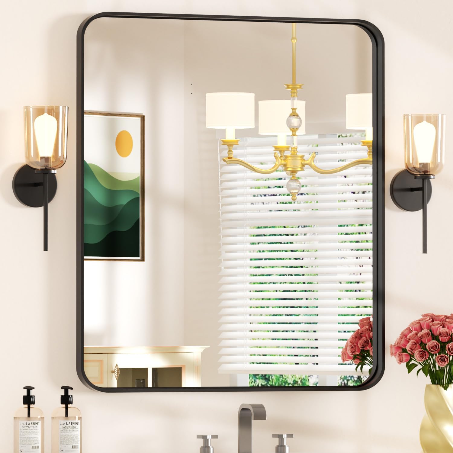Rectangular Black Wall Mirror — 36" — Black – Raised Frame