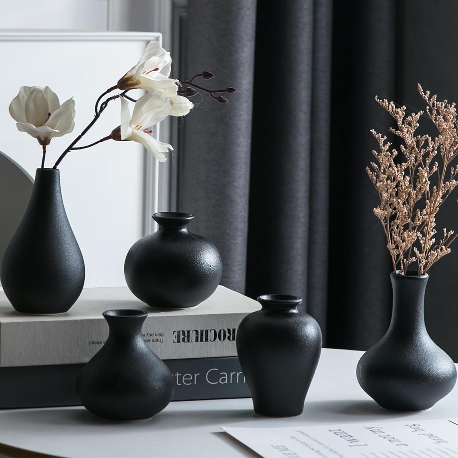 Farmhouse Black Decorative Vase — Set of 5 — Black Set of 5