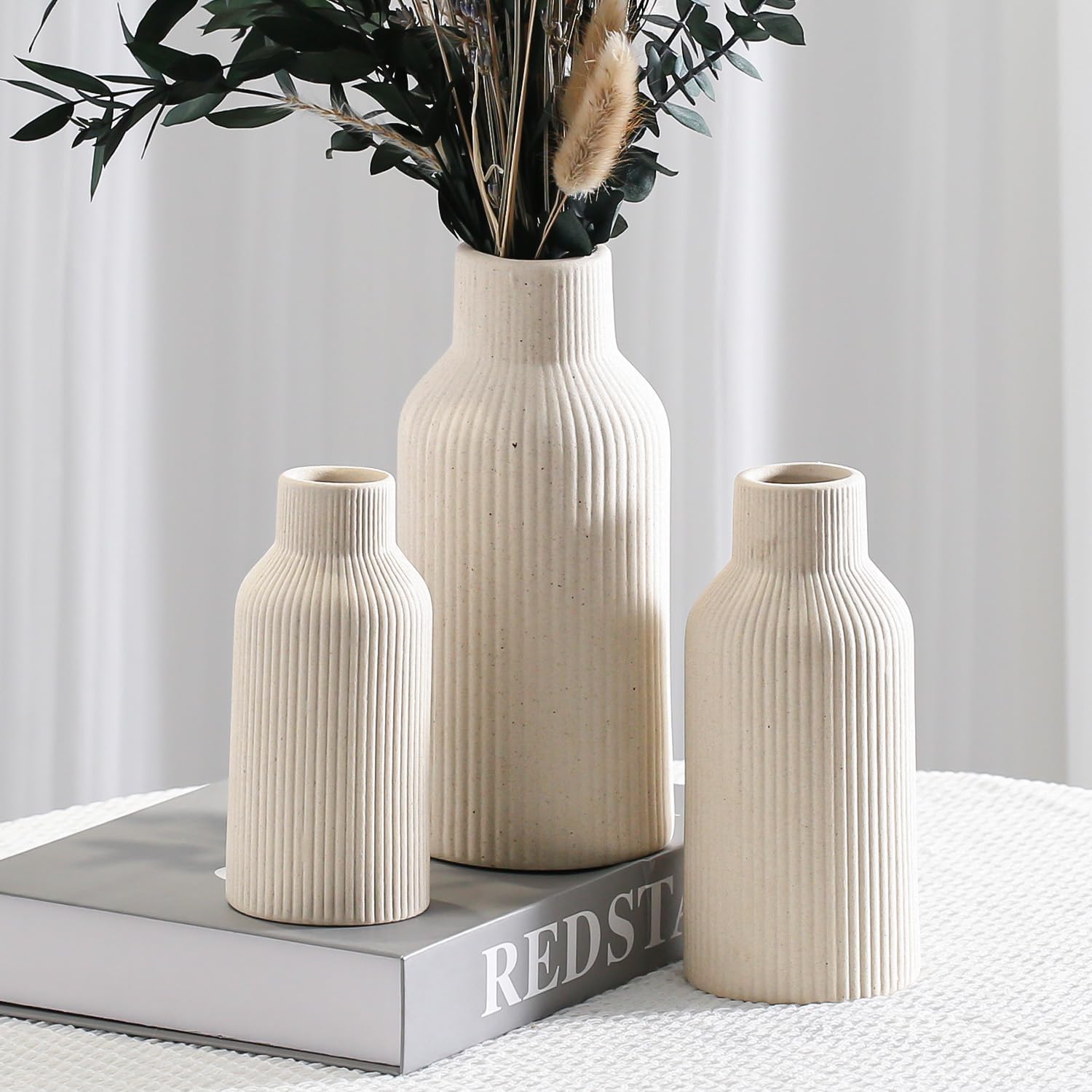 Boho Beige Vase — Set of 3 — Beige