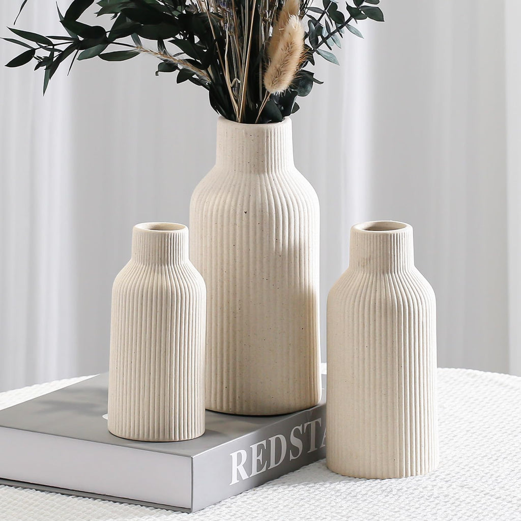 Boho Beige Vase — Set of 3