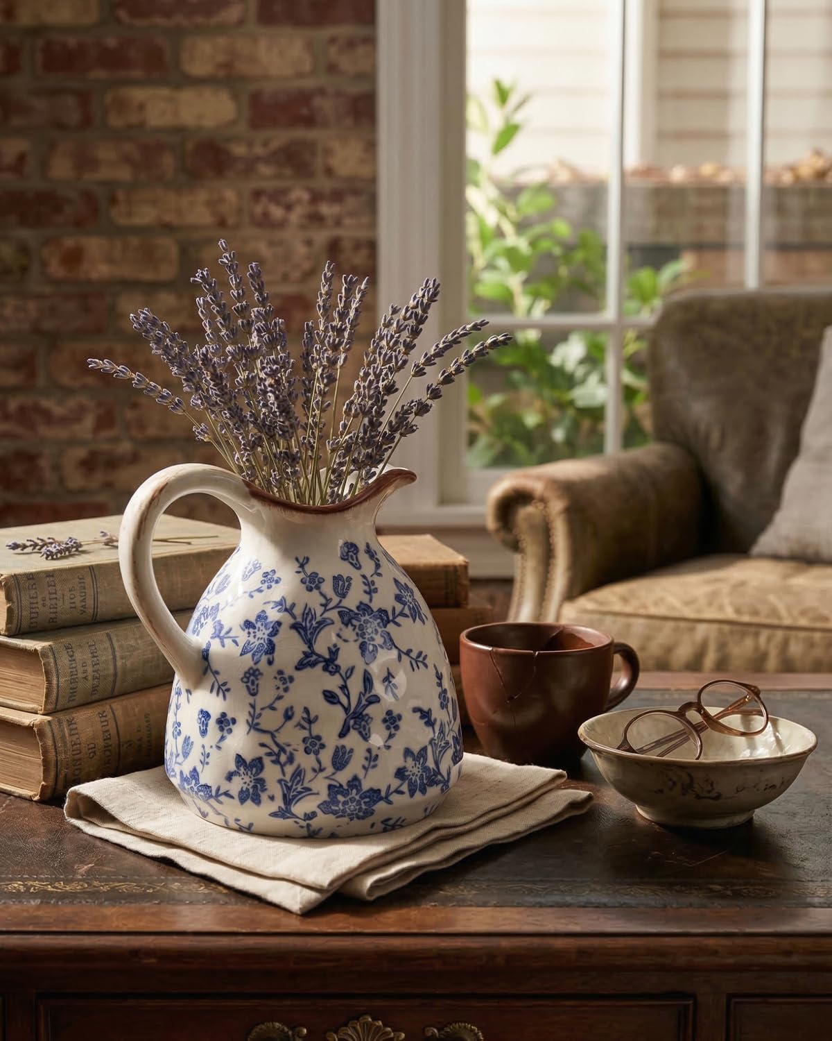 Vintage Blue Flower Vase — 28" - View 4