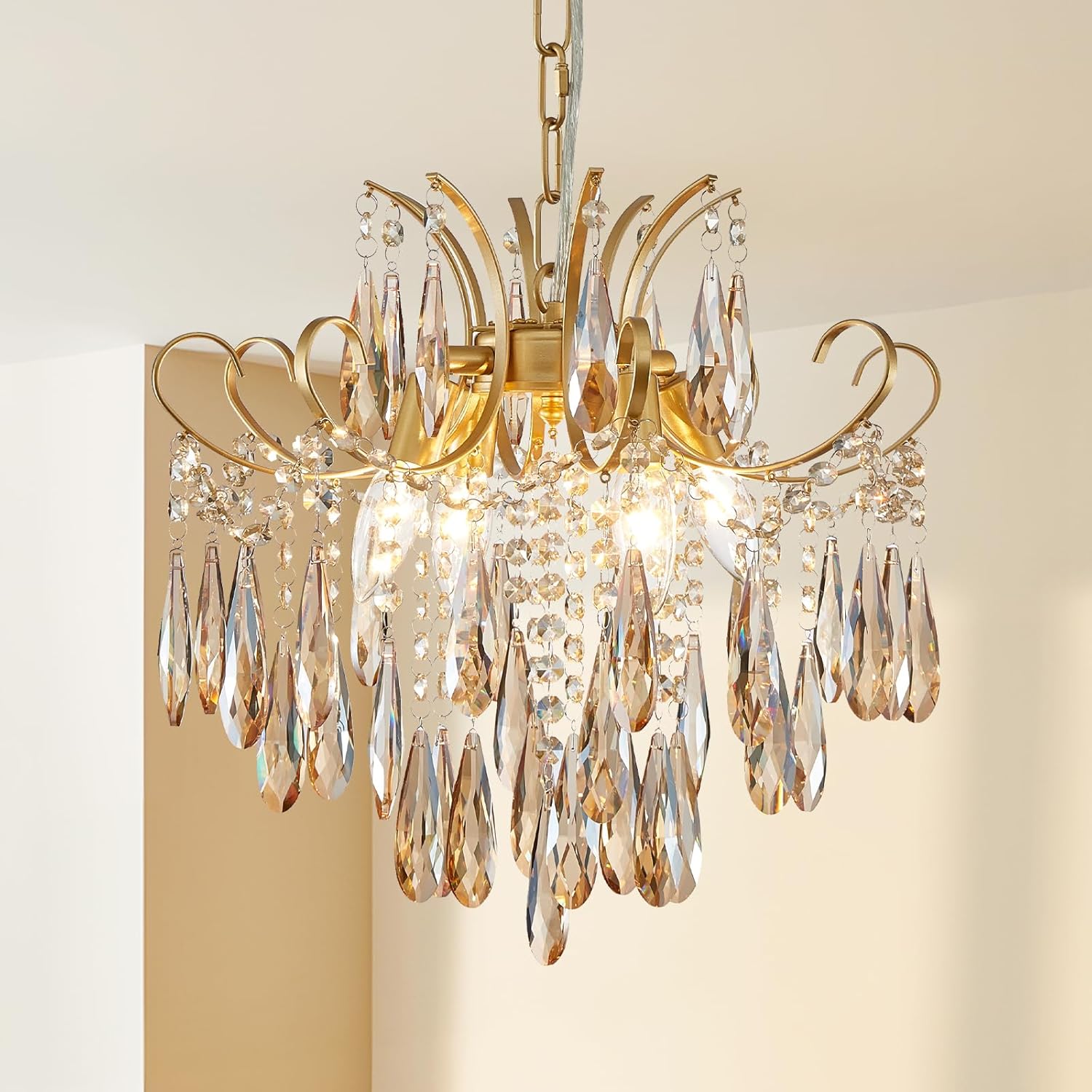 Luxe Black Chandelier — 4-Light — Matte Gold