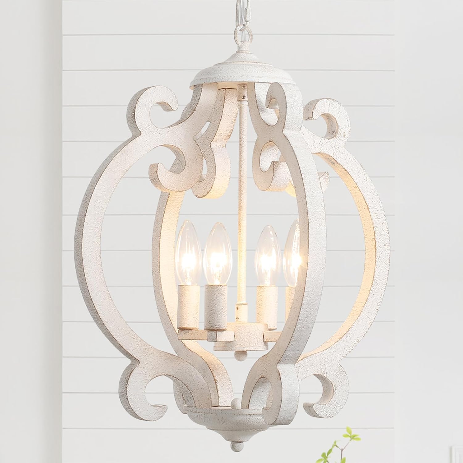 Round Farmhouse Black Chandelier — 6-Light — White Chandelier