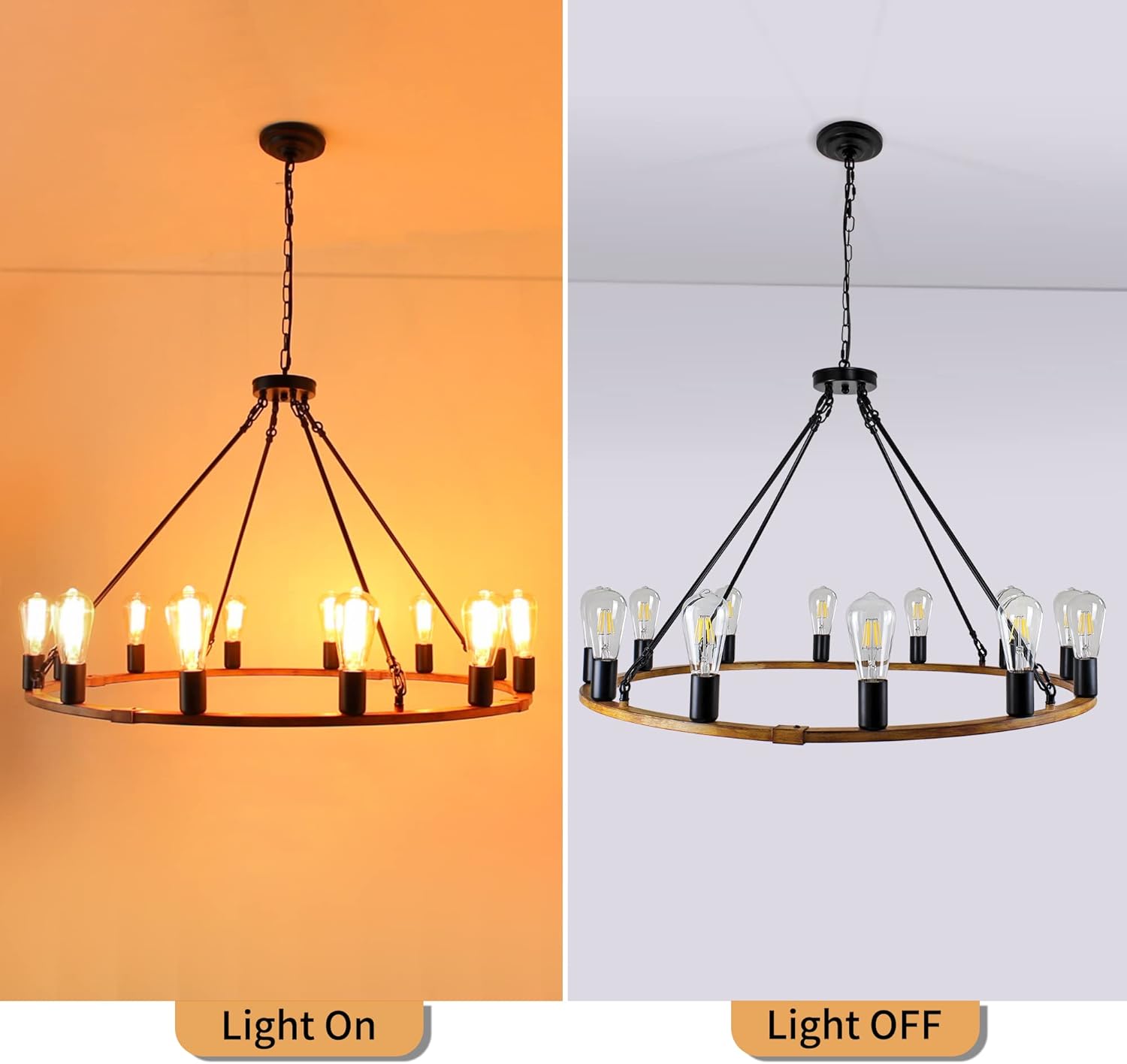 Round Farmhouse Black Chandelier — 12-Light - View 7