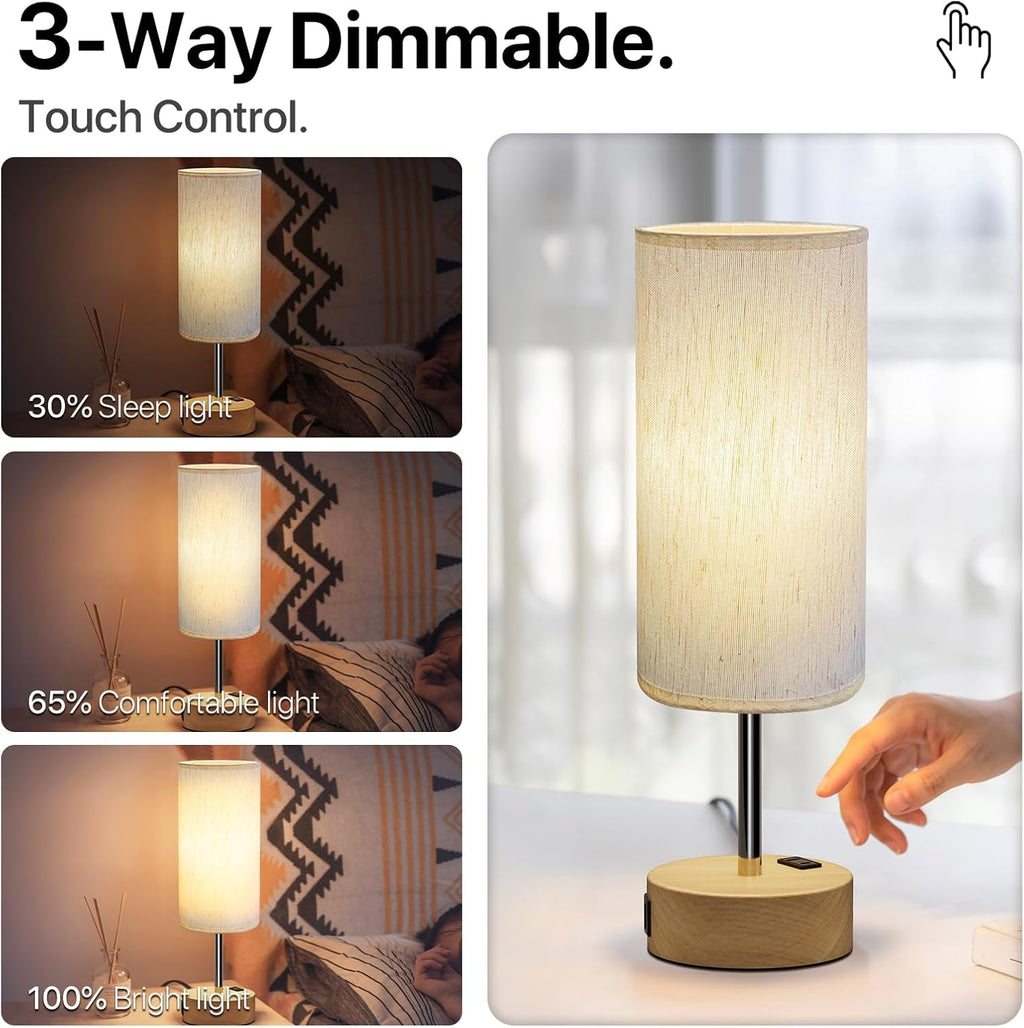 Dimmable Beige Bedside Lamp — 14" - View 2
