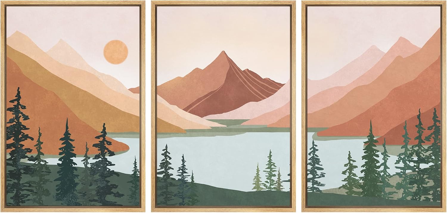 Framed Farmhouse Green Wall Art — 16" — 24" x 36" x 3 Panels NATURAL