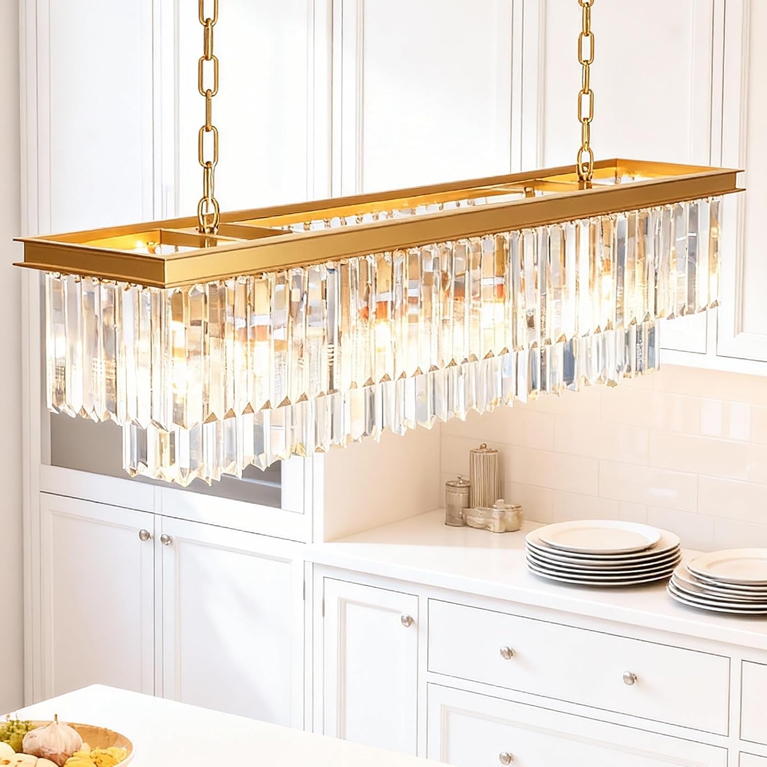 Rectangular Luxe Black Chandelier — 12-Light — Gold