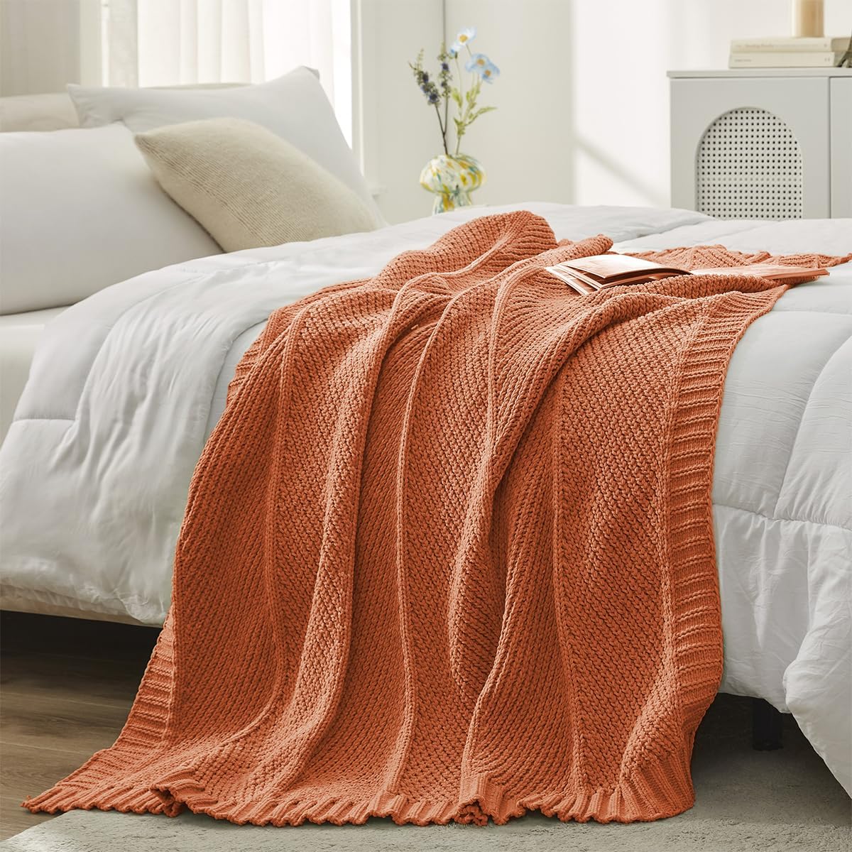 Knit Beige Throw Pillow — 50" — Chervon Orange