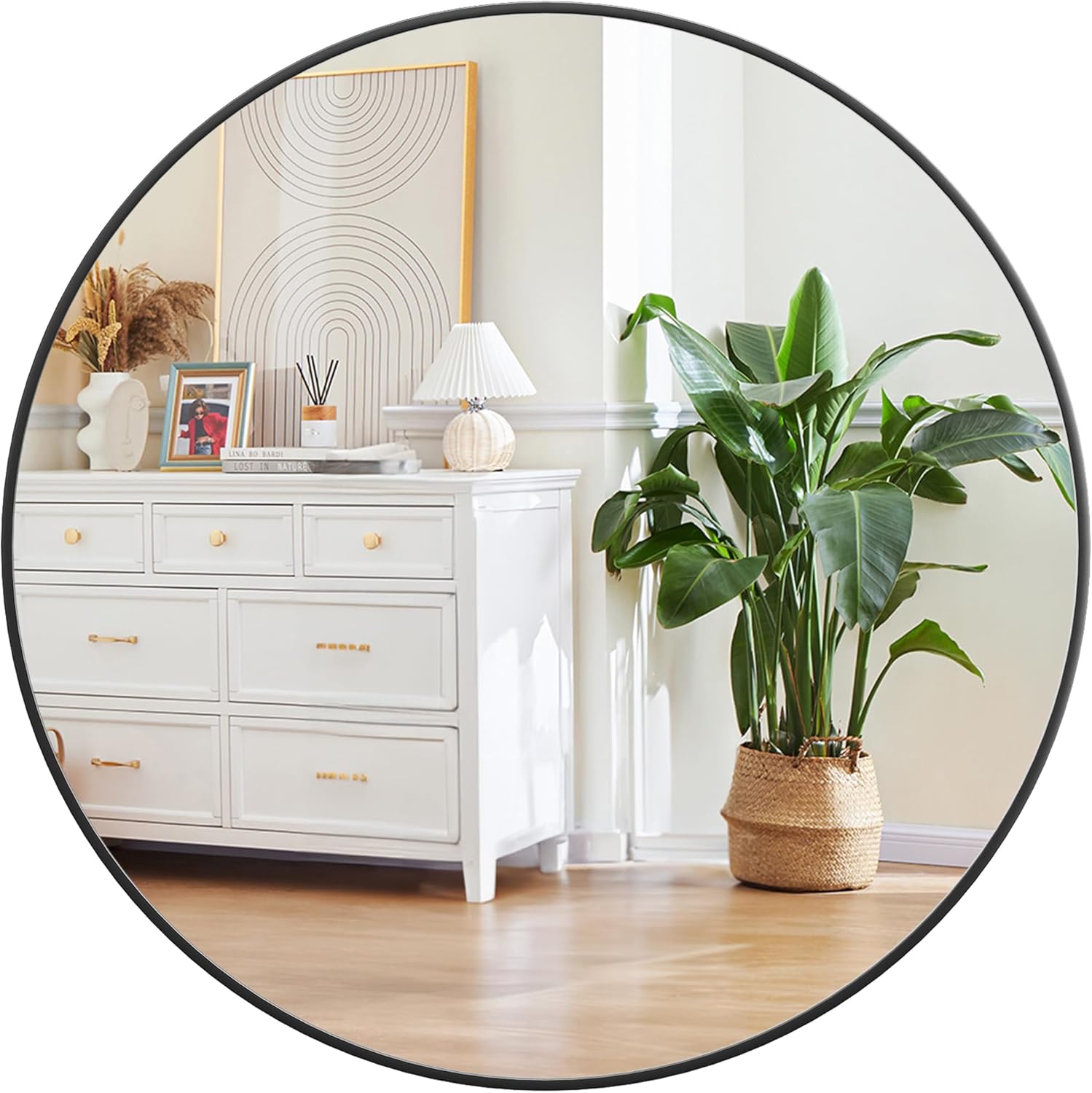 Round Farmhouse Black Wall Mirror — 30.1" — Black