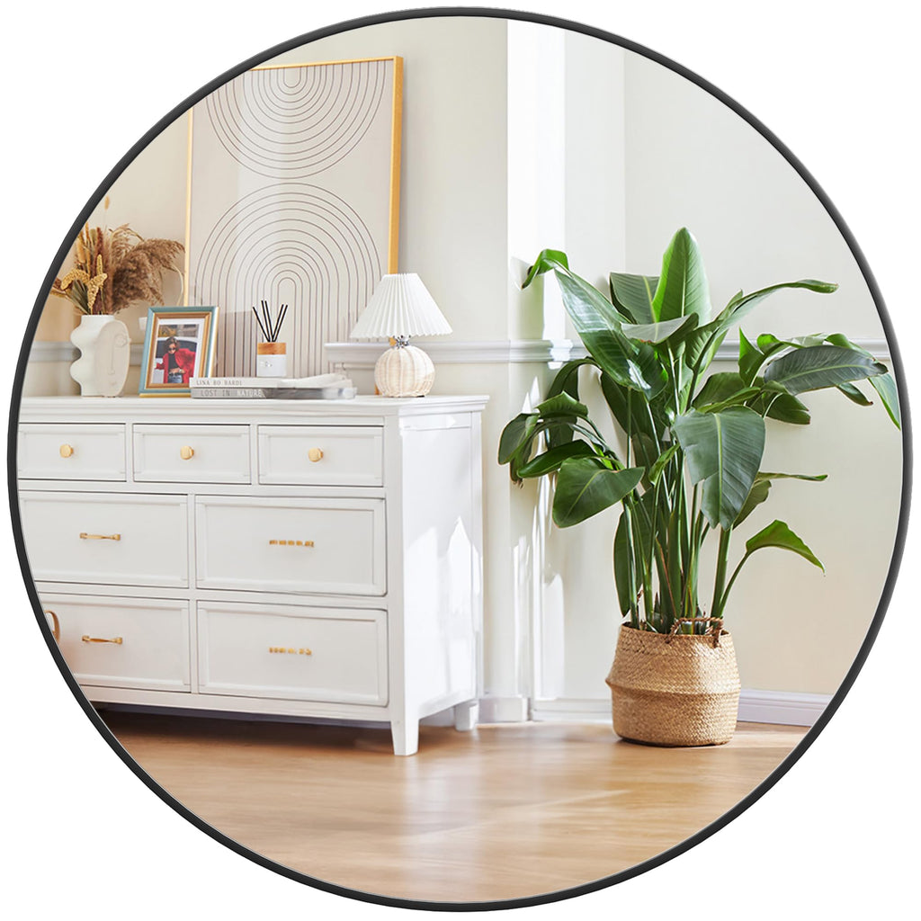 Round Farmhouse Black Wall Mirror — 36"