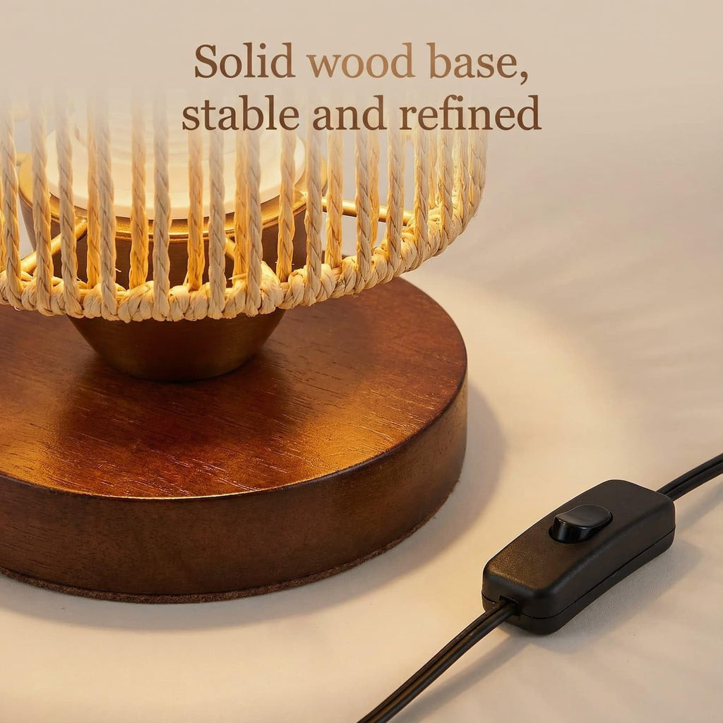 Handwoven Boho Wood Bedside Lamp — 8.6" - View 3