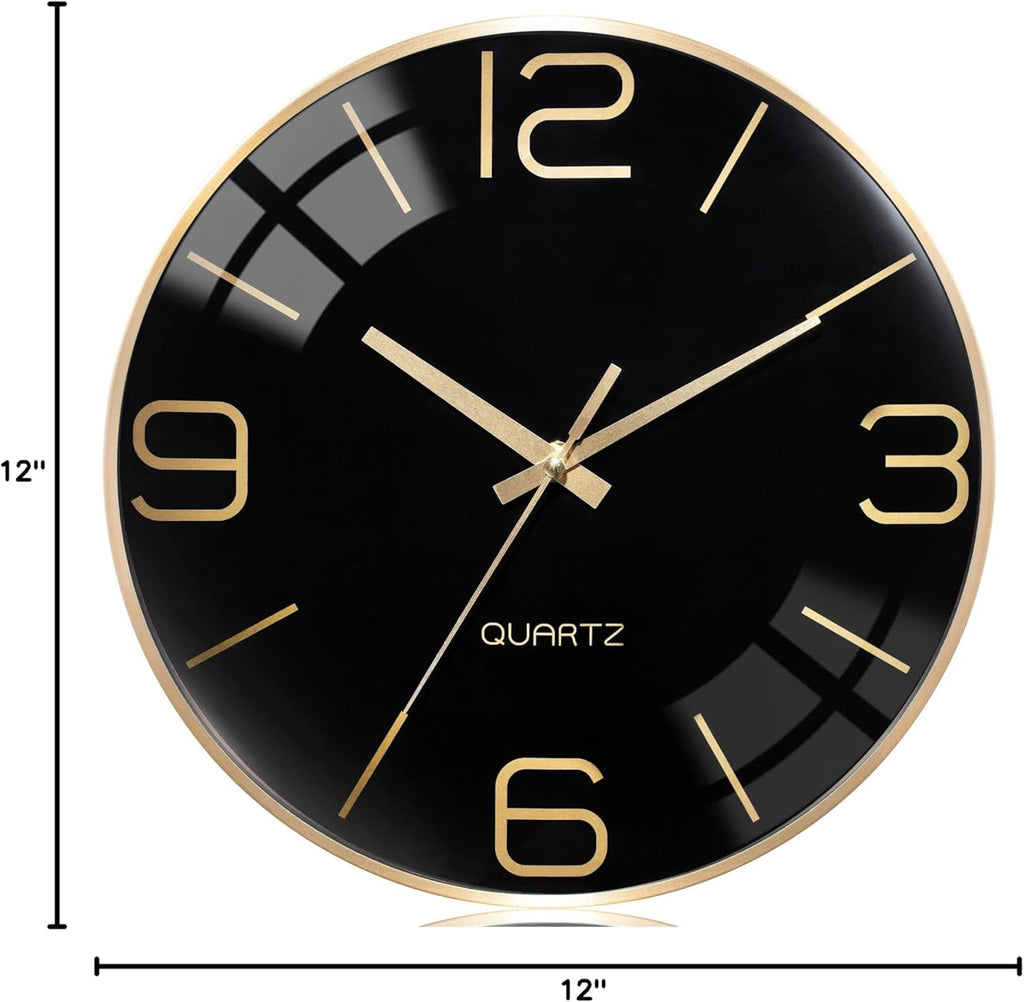 Battery Operated Luxe Black Wall Clock — 12" - View 8