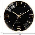 Battery Operated Luxe Black Wall Clock — 12" - View 8