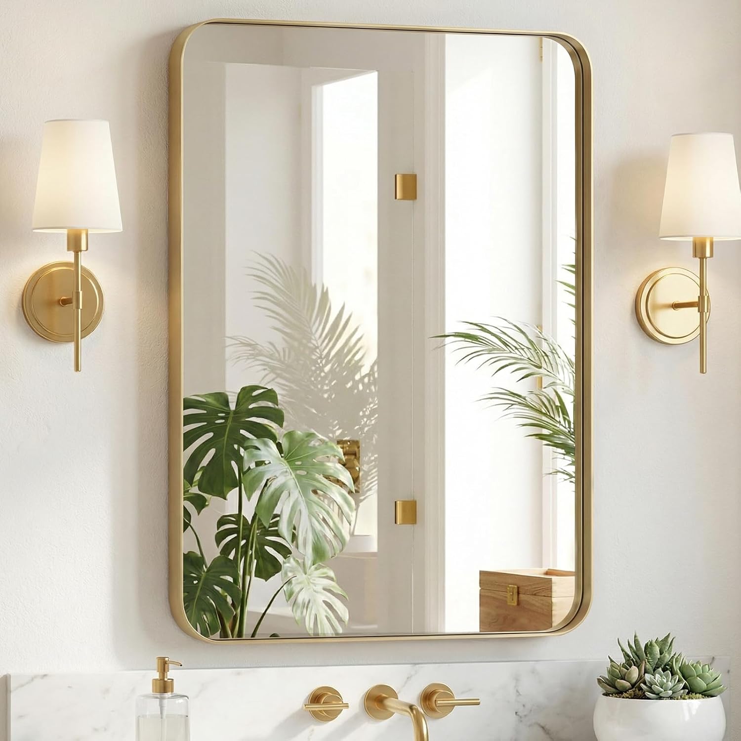 Framed Luxe Black Wall Mirror — 40" — Gold-rect