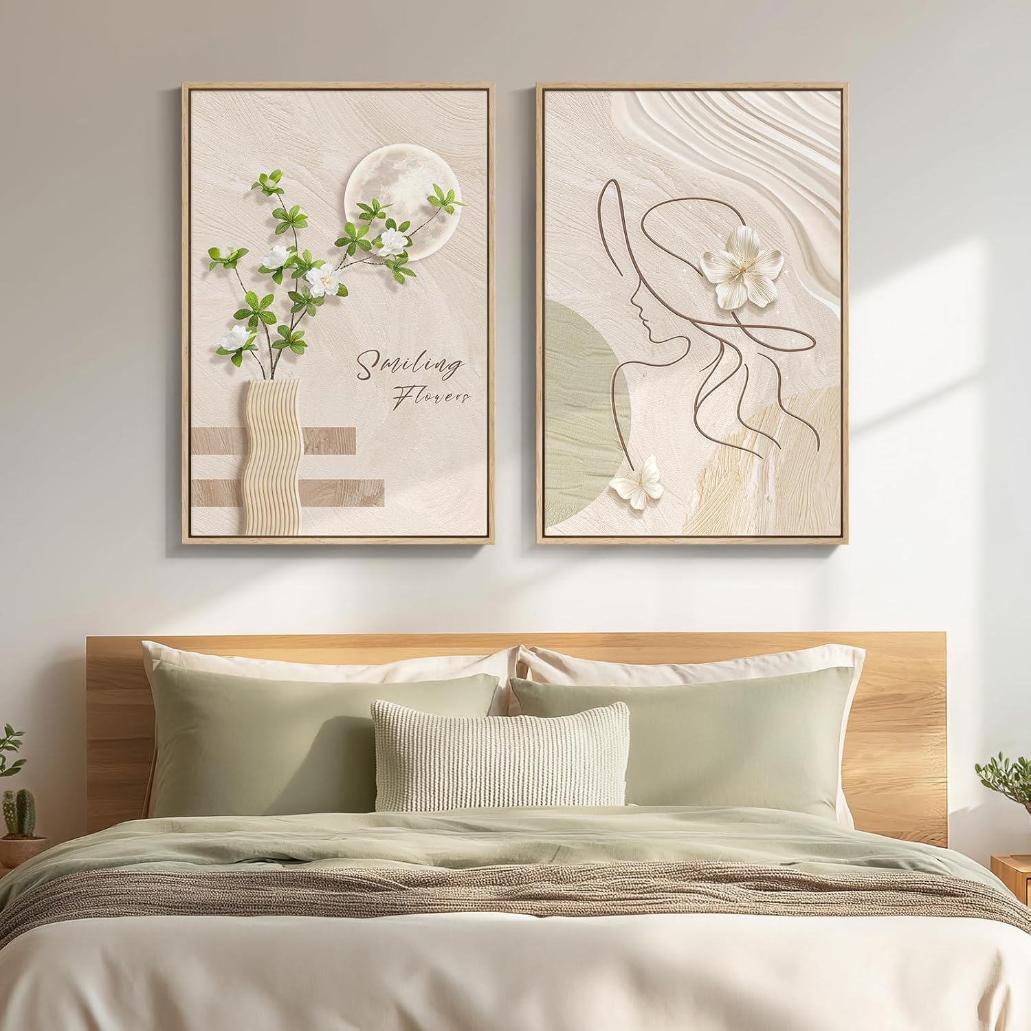Framed Modern Beige Wall Decor — 20" — 20" W x 30" H x 2Pcs