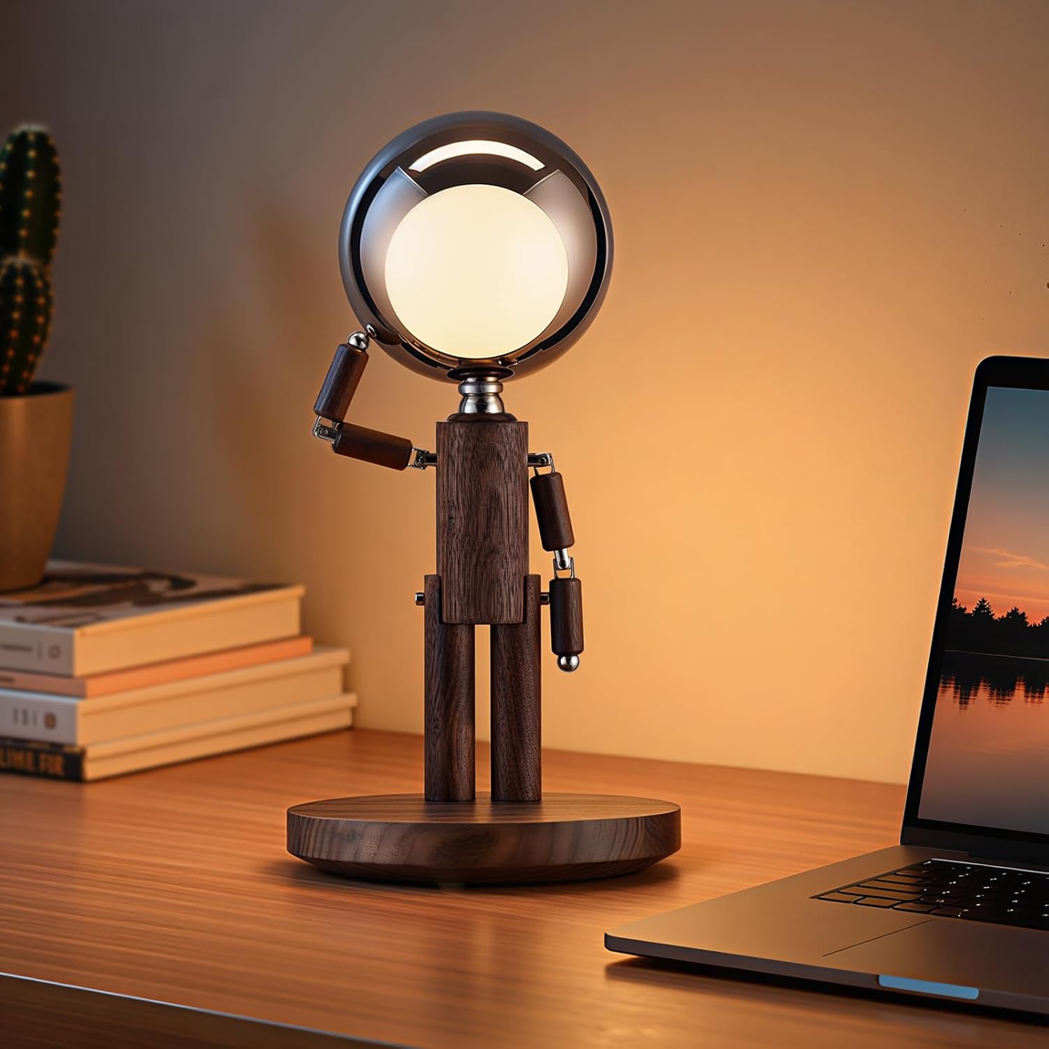 Cordless Black Desk Lamp — Black Walnut
