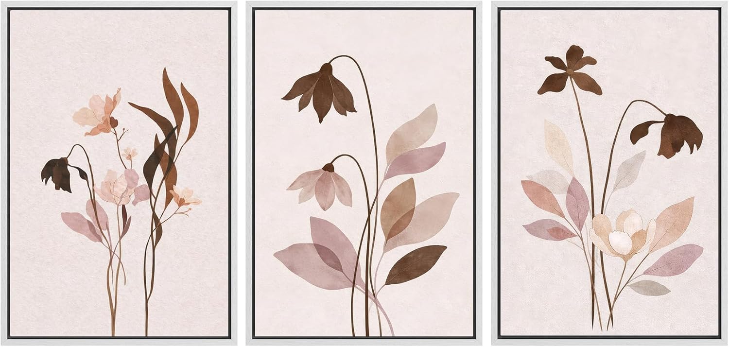 Mid-Century Framed Wall Art — 24" — 24" x 36" x 3 Panels WHITE