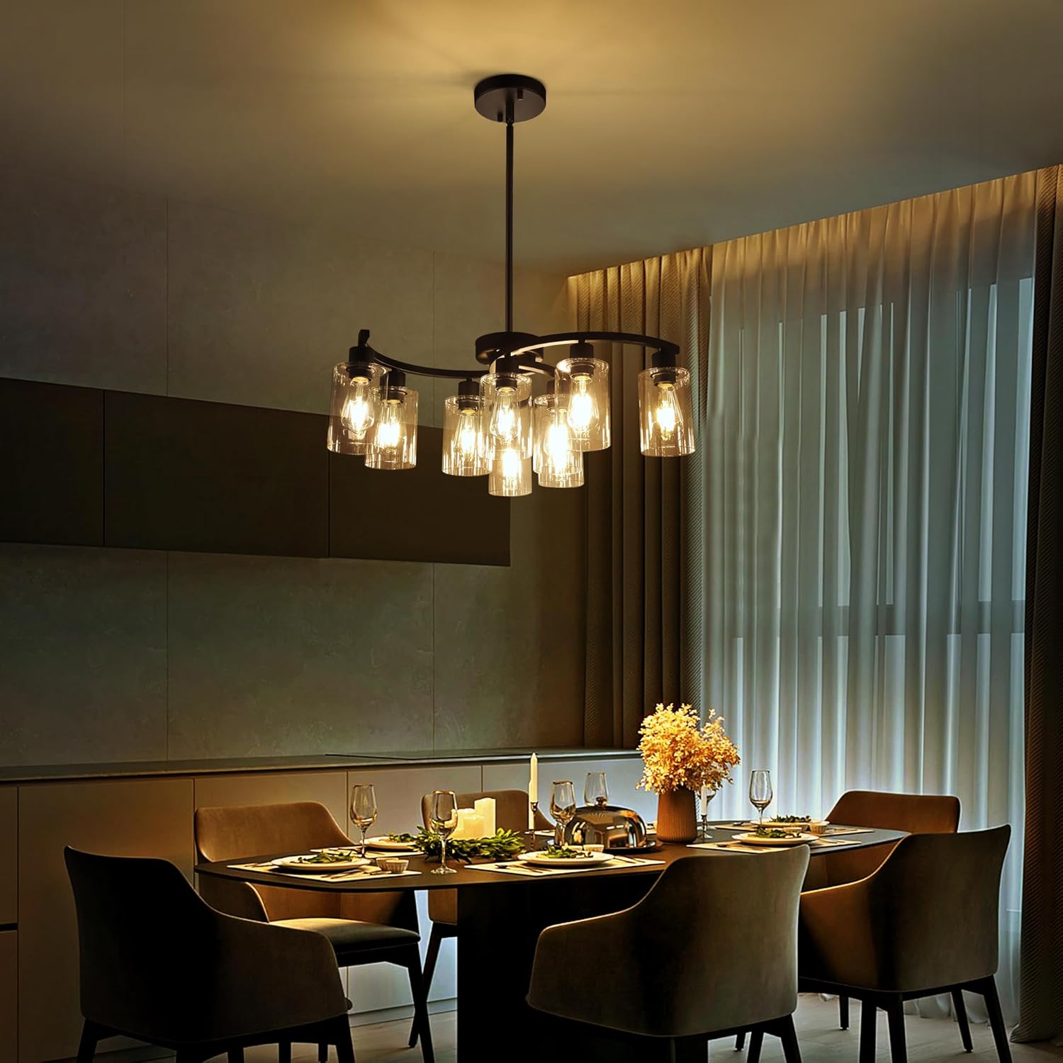 Farmhouse Black Chandelier — 9-Light - View 2
