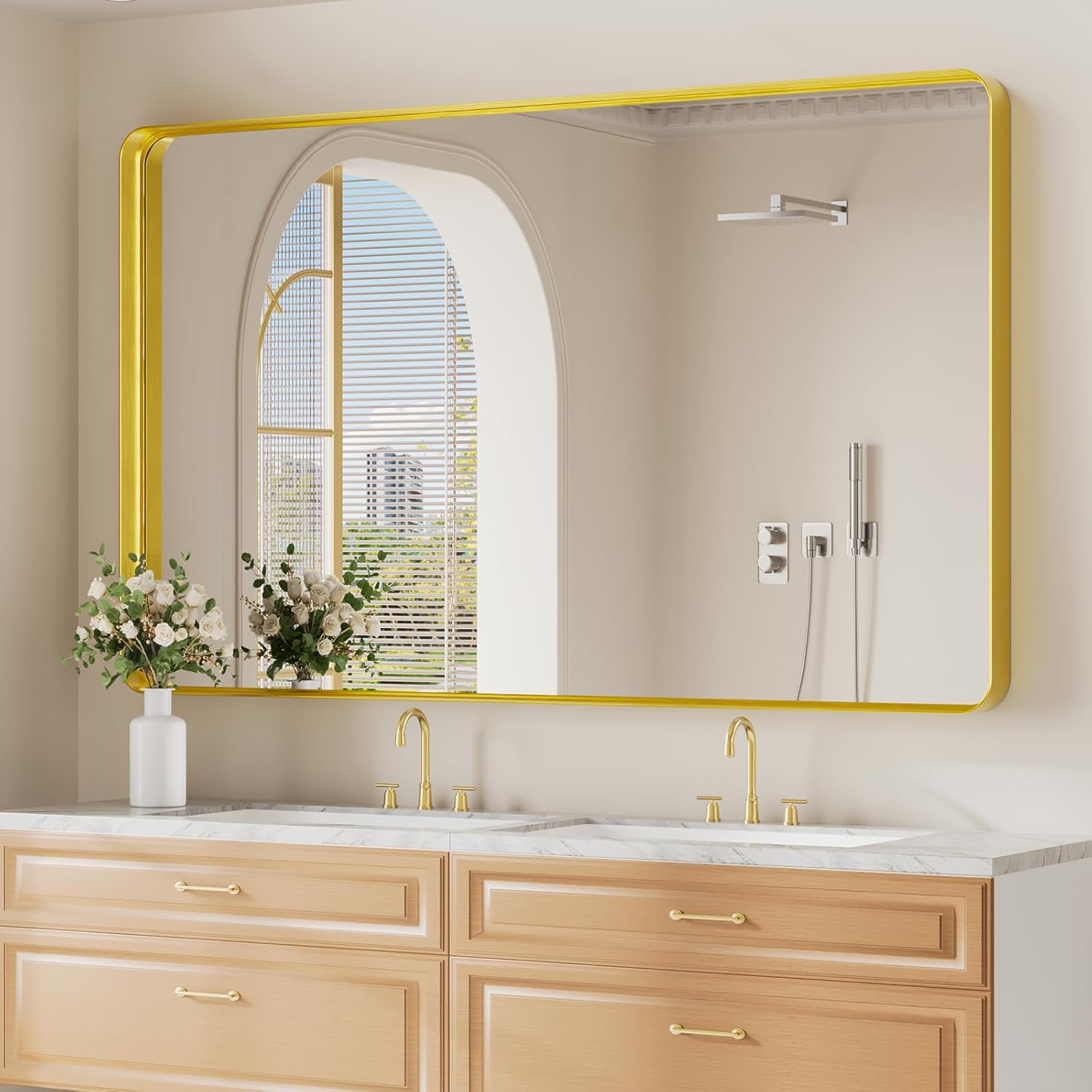 Framed Farmhouse Gold Wall Mirror — 30" — Gold