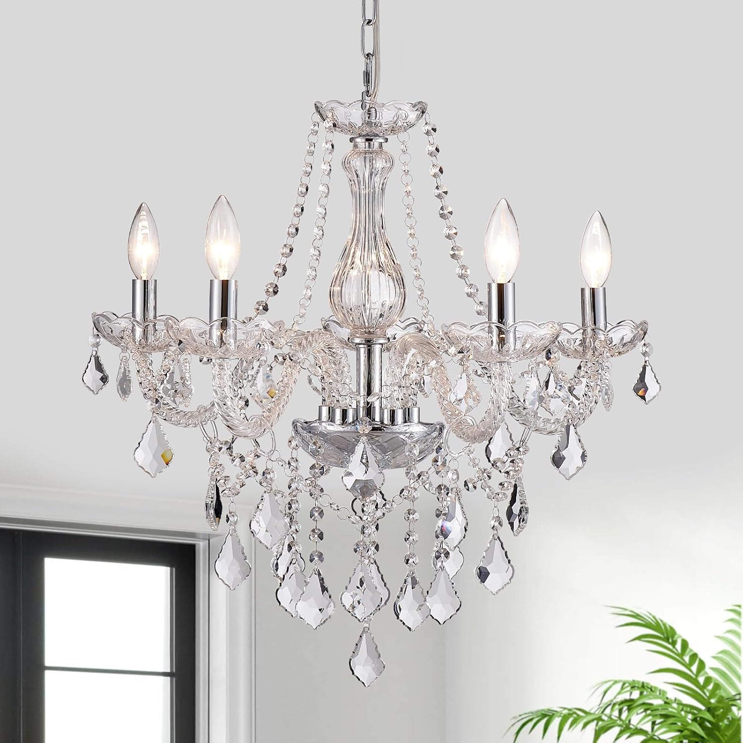 Luxe Black Chandelier — 4-Light — Brushed Nickel