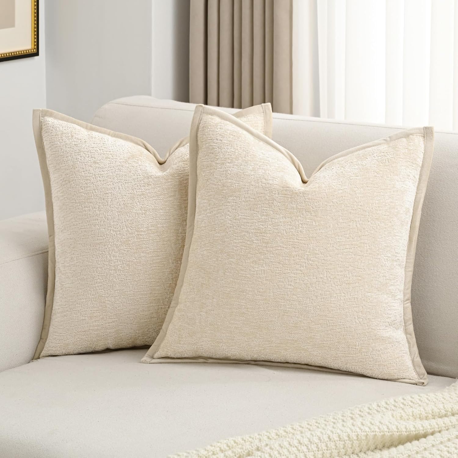 Chenille Beige Throw Pillow Cover — 20" — Beige