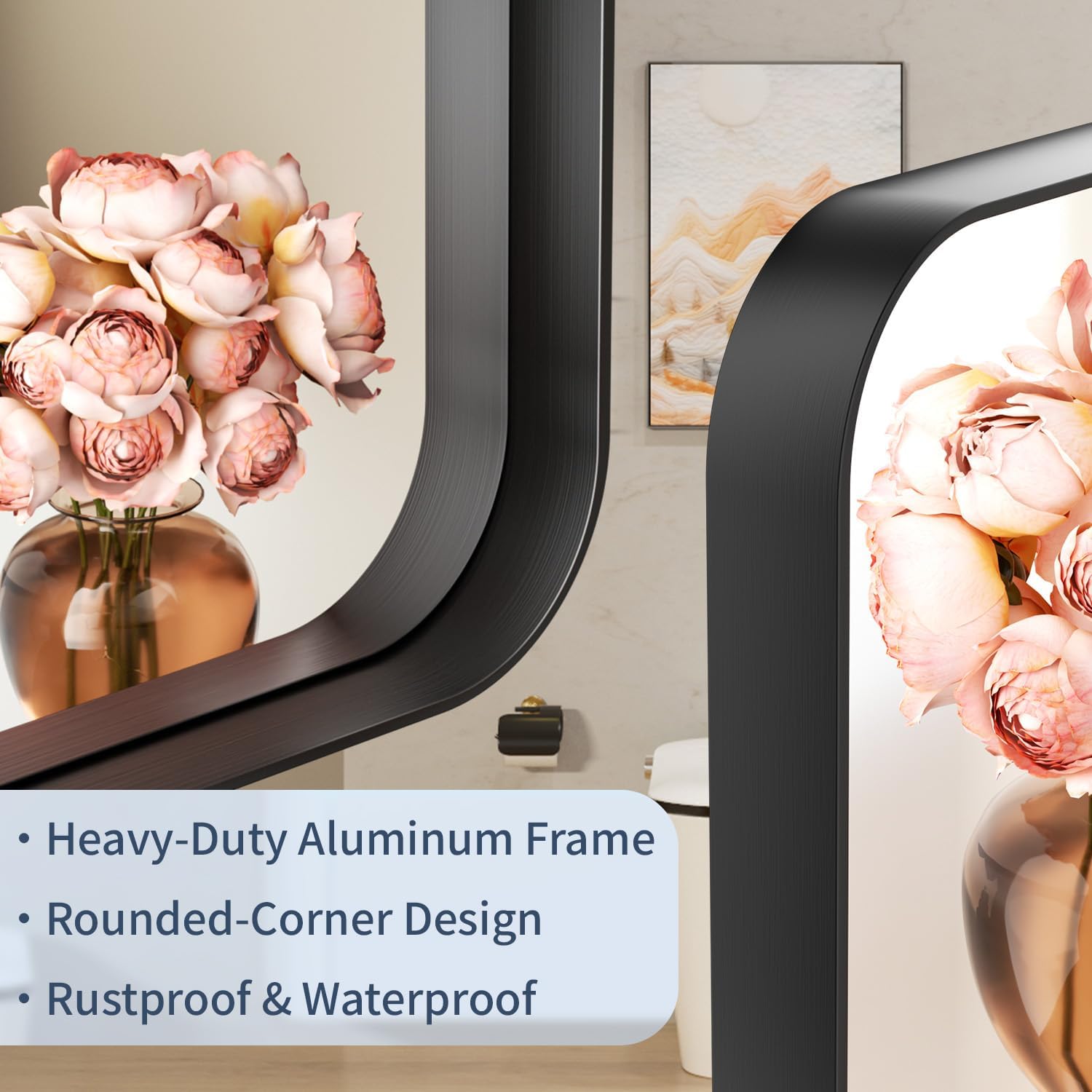 Rectangular Black Wall Mirror — 36" - View 5