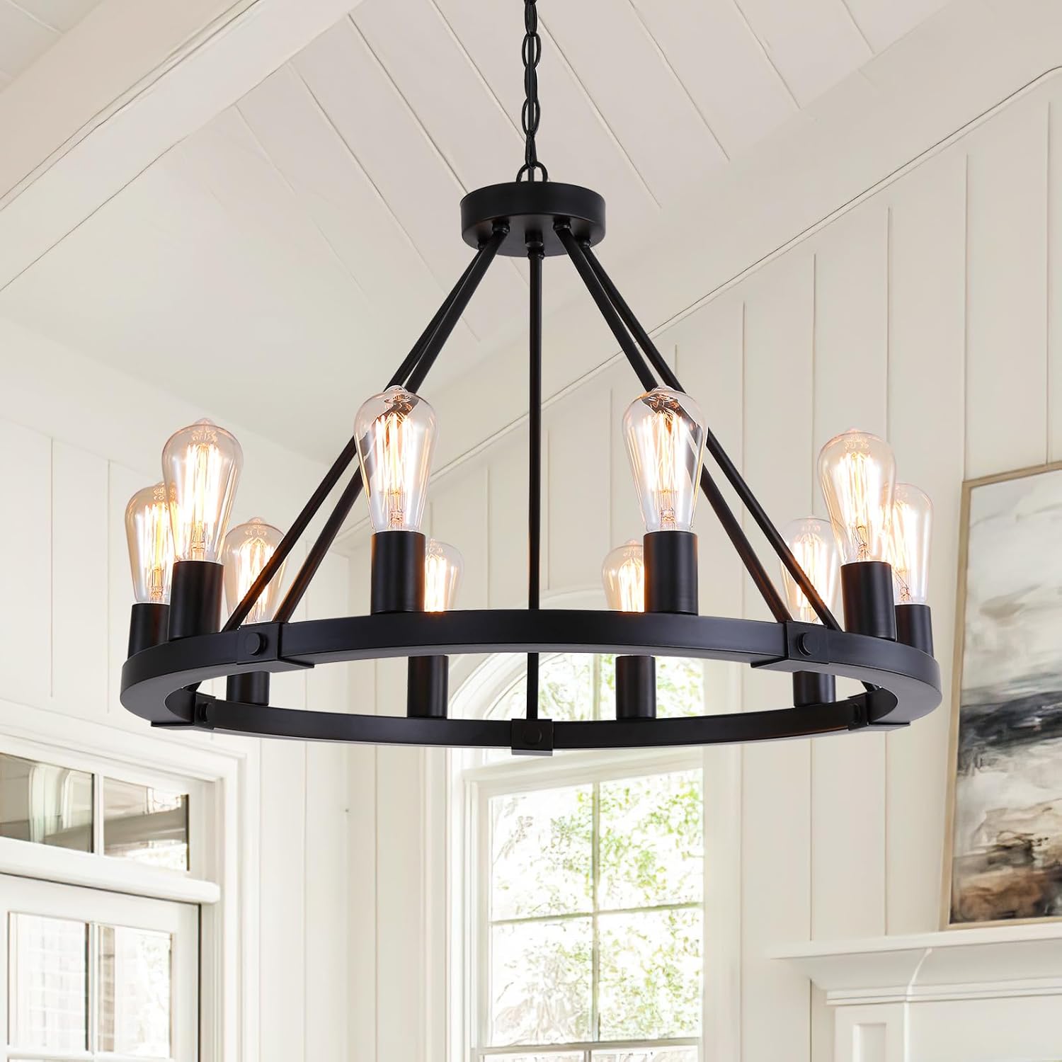 Farmhouse Black Chandelier — 6-Light — Matte Black