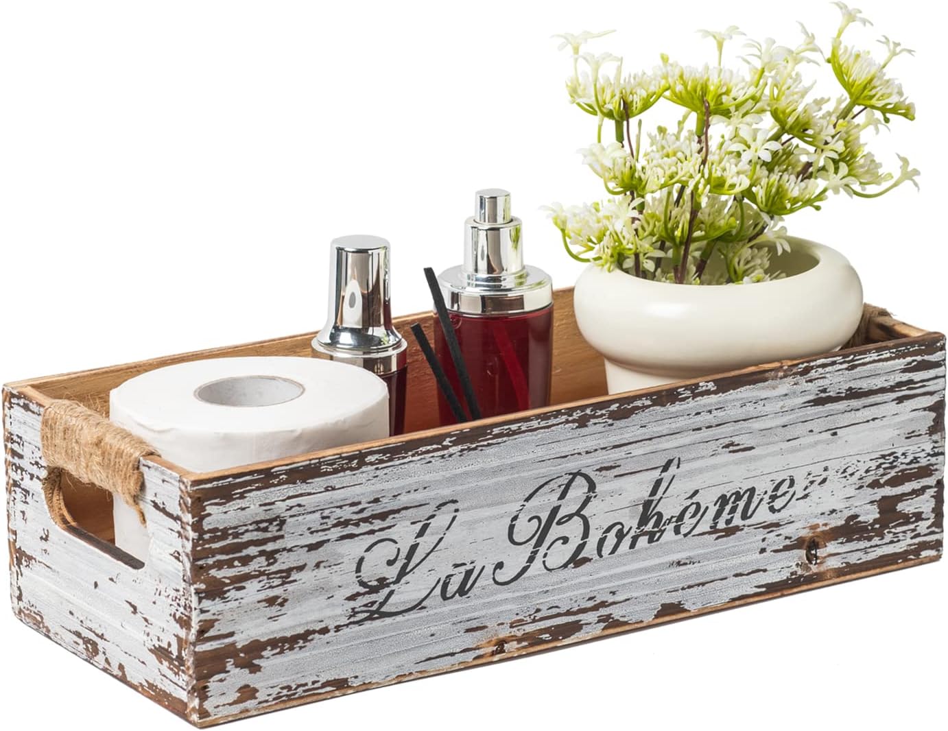 Vintage Farmhouse Brown Basket — Distressed White