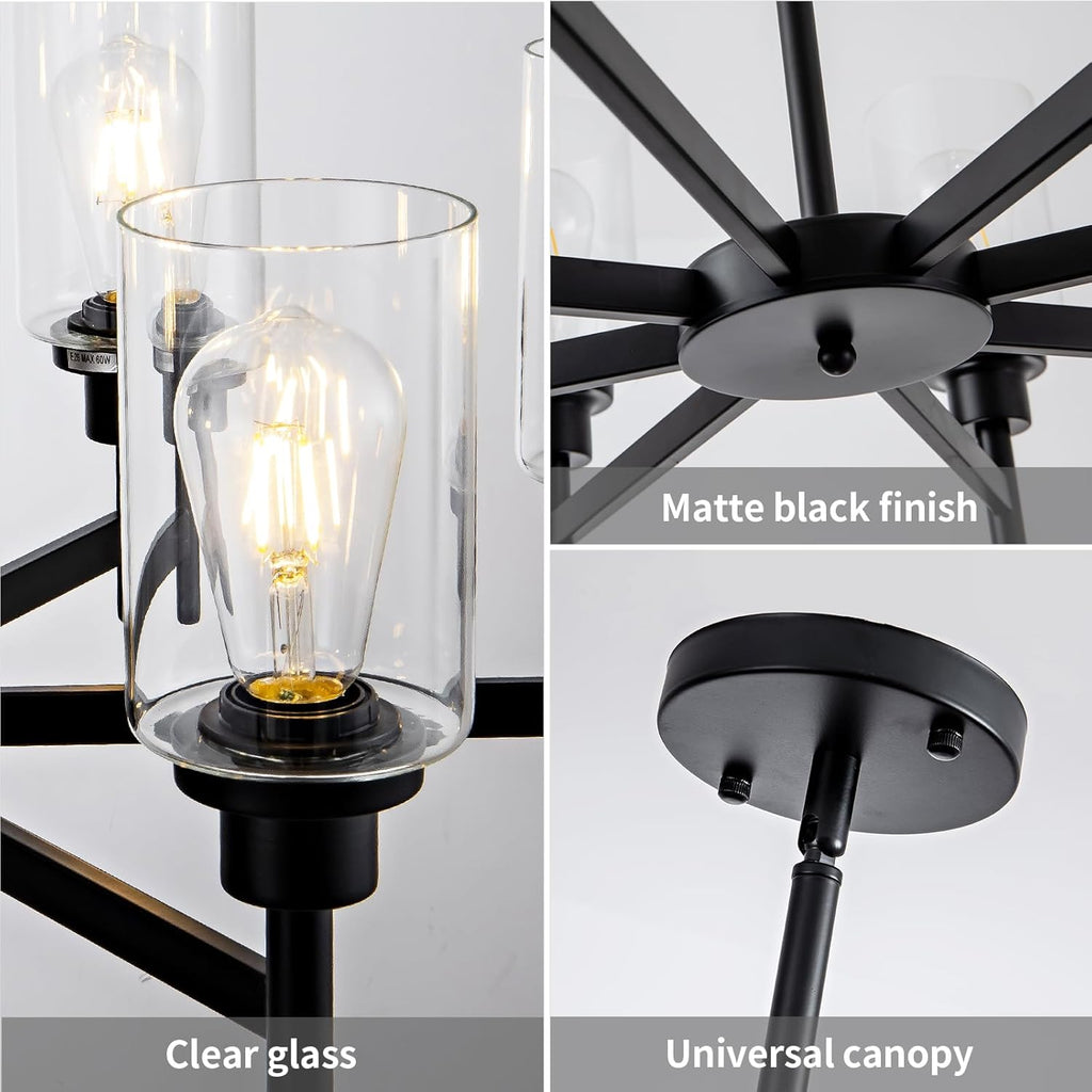 Farmhouse Black Chandelier — 8-Light - View 9