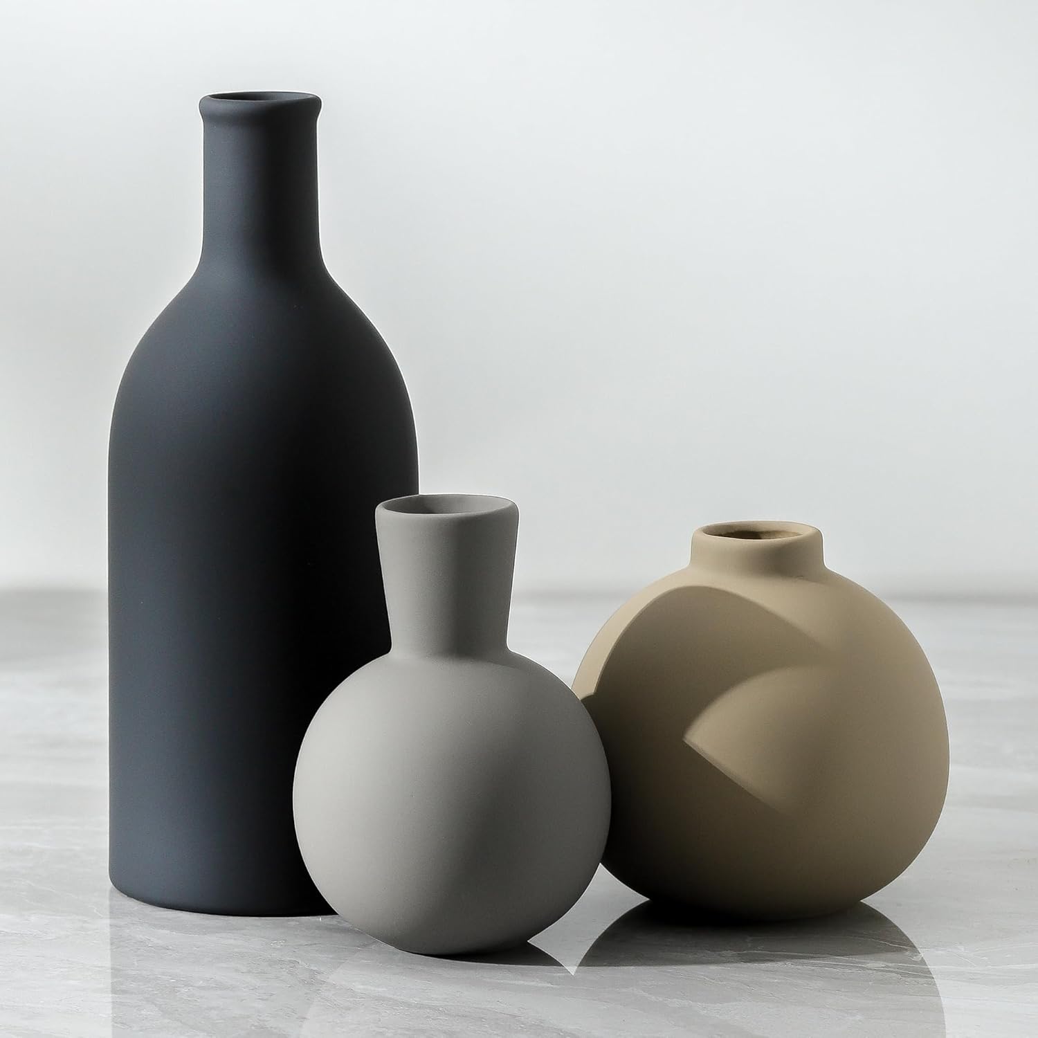 Farmhouse Brown Vase Set — Set of 3 — Multicolor-3k