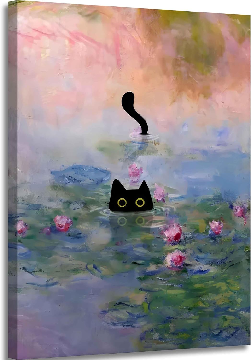 Framed Black Canvas Wall Art — 16" — Cat-Canvas