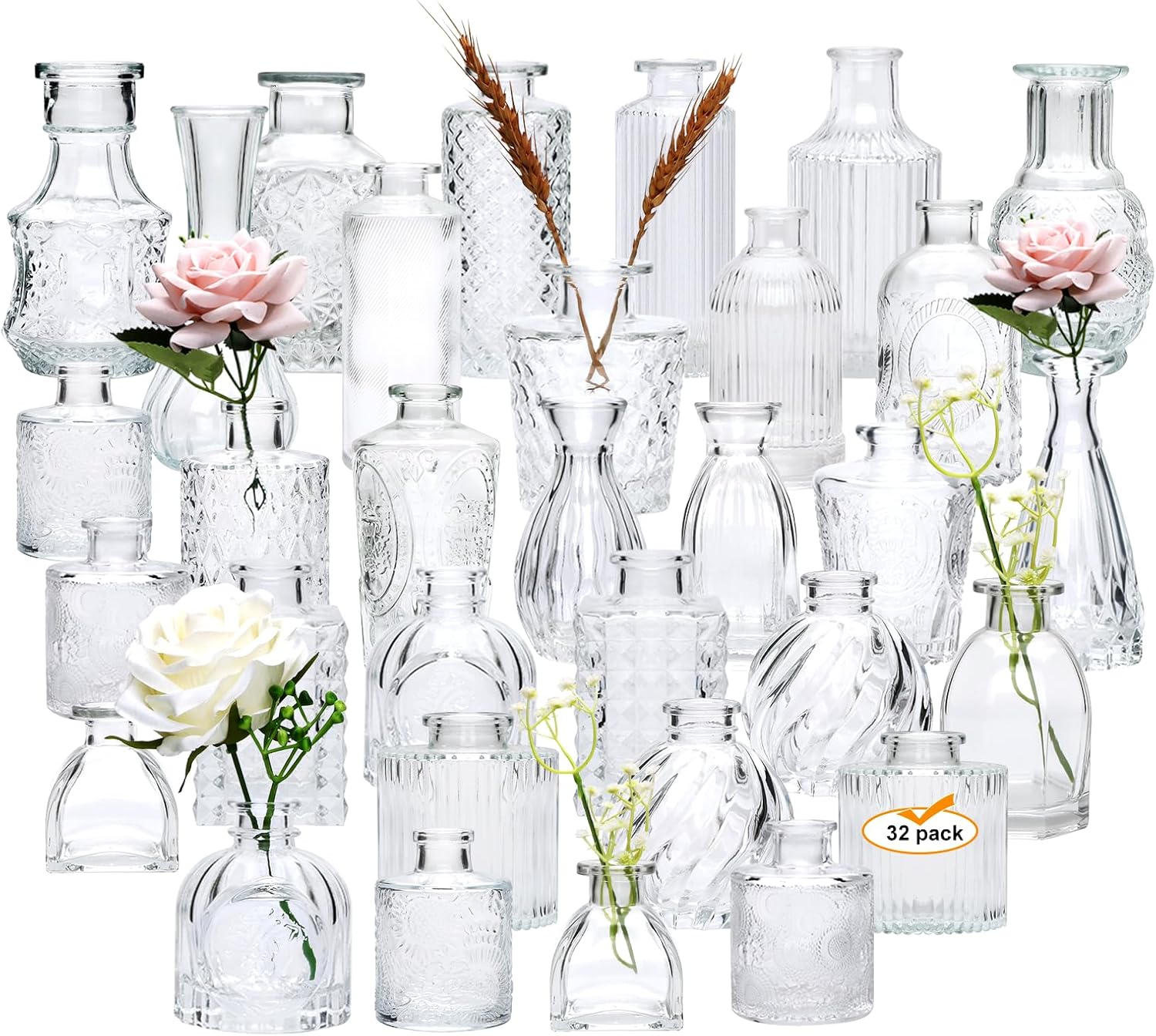 Farmhouse Black Flower Vase — Set of 32 — Clear