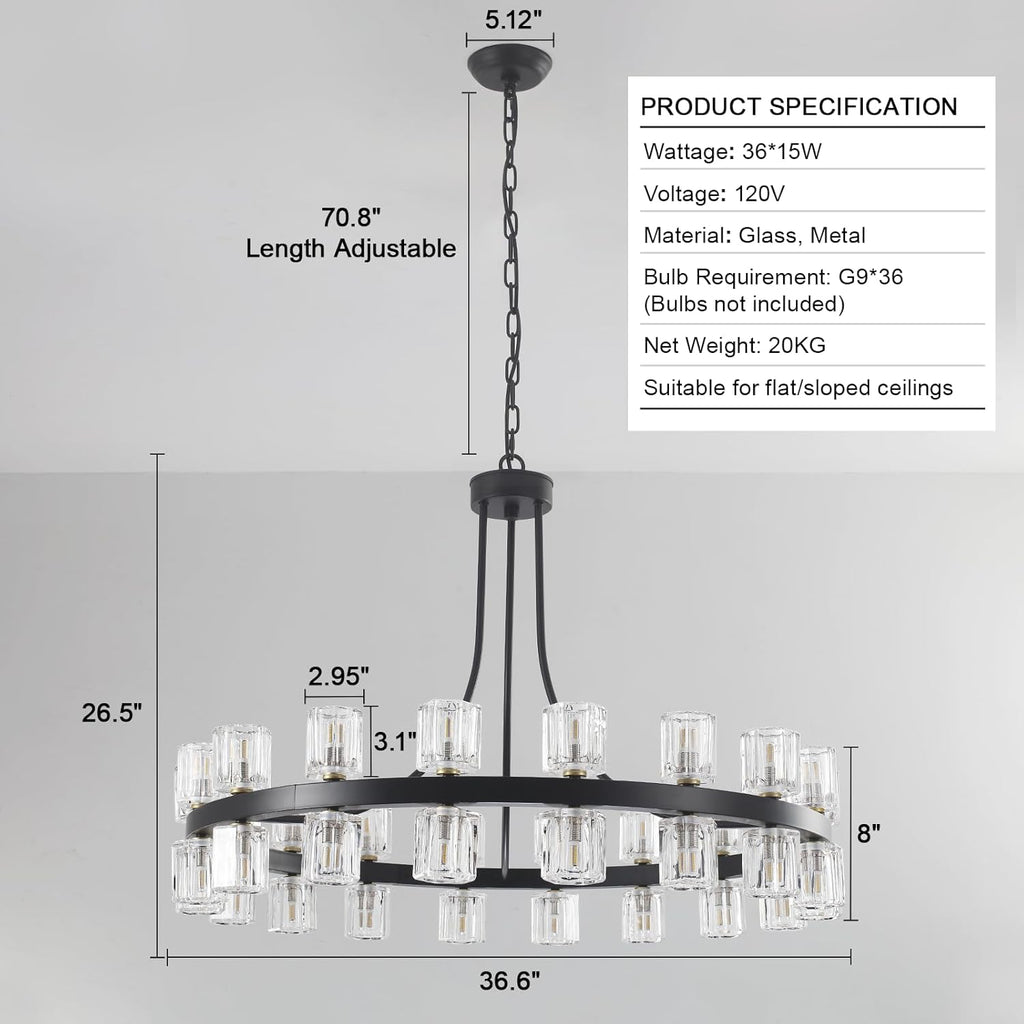 Round Farmhouse Glass Chandelier — 36" - View 5