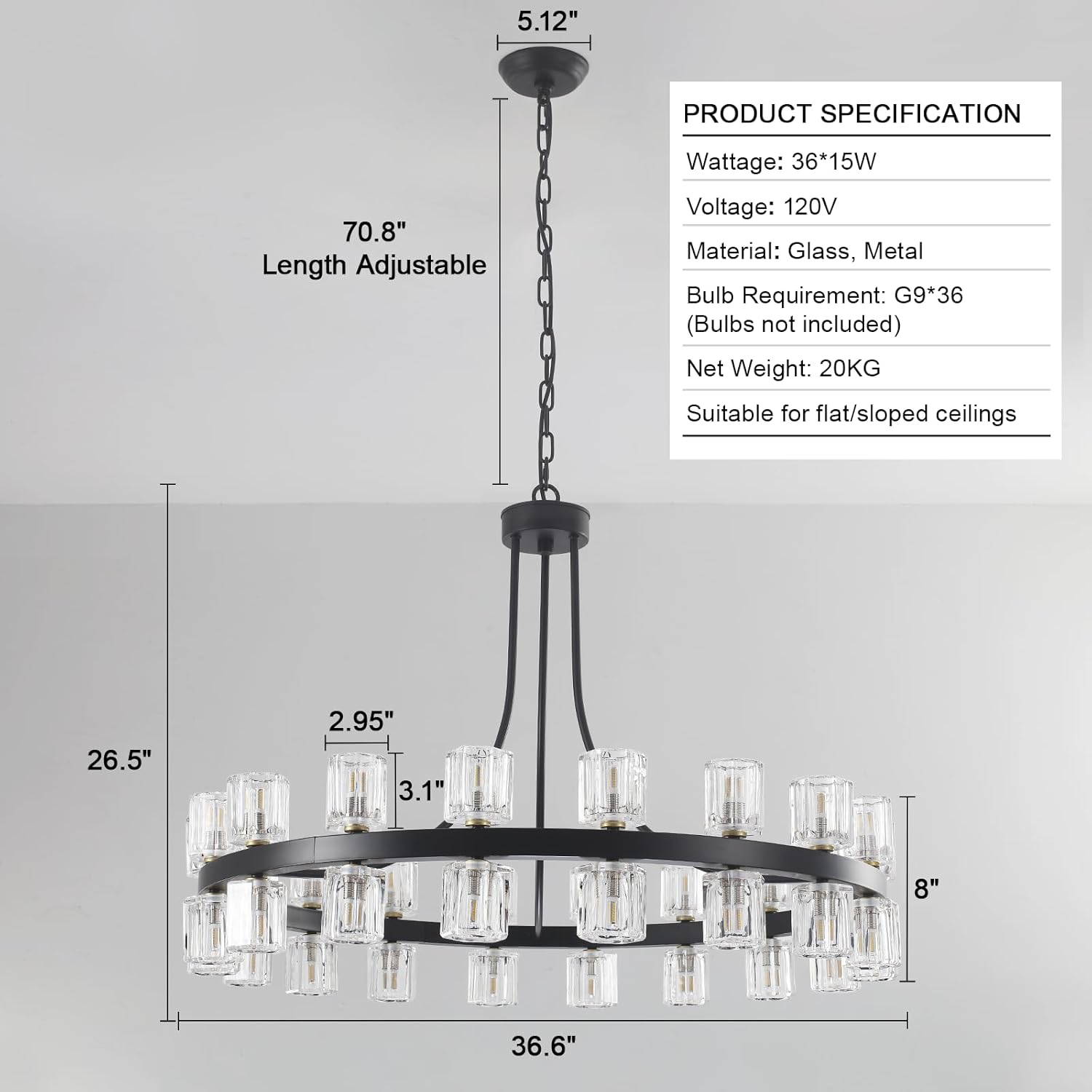 Round Farmhouse Glass Chandelier — 36" - View 5