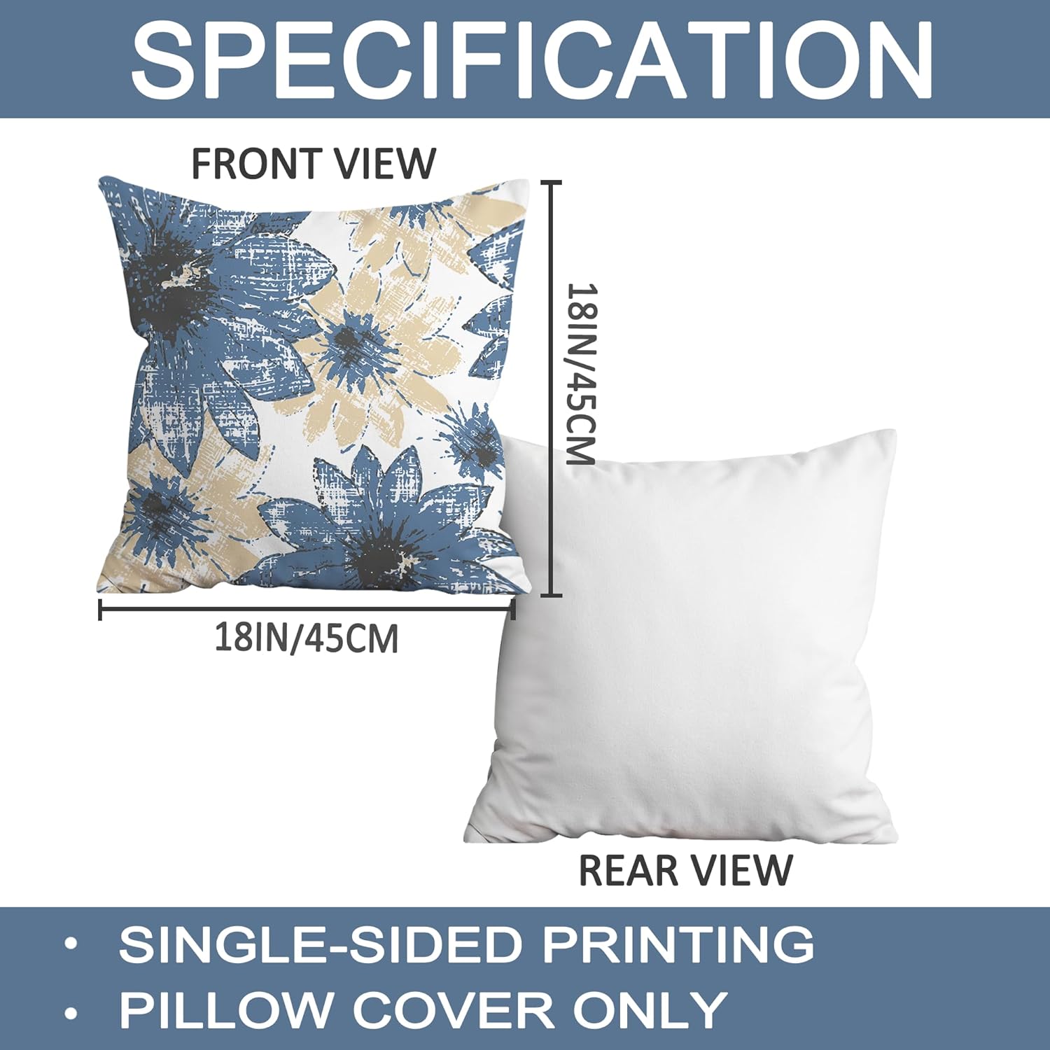 Boho Blue Throw Pillow Cover — 18" - View 2
