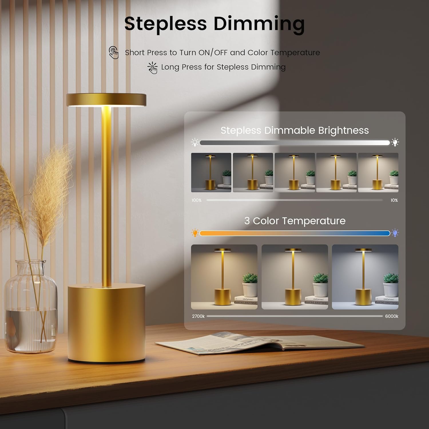 Cordless Luxe Beige Table Lamp - View 5