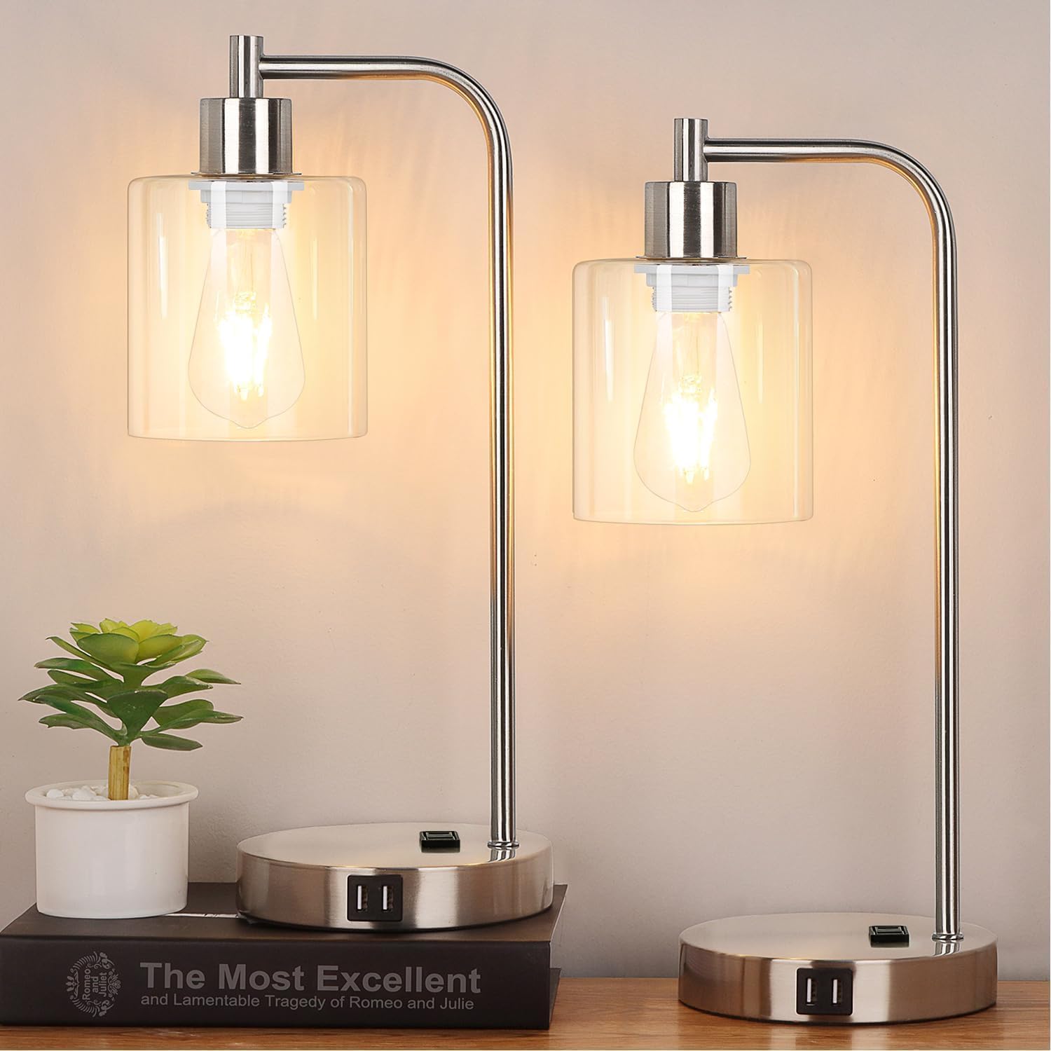 Dimmable Black LED Bulb — Set of 2 — Brushed Nickel(2 pack) - Clear Glass-Touch Control