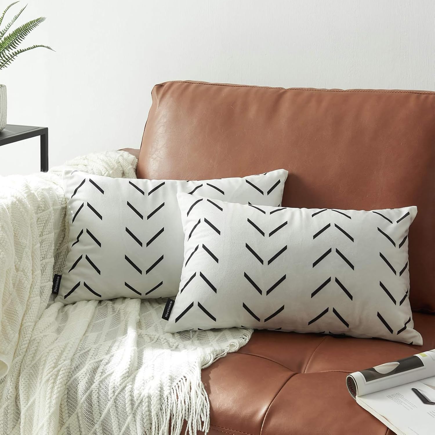 Boho Black Throw Pillow Cover — 18" — White