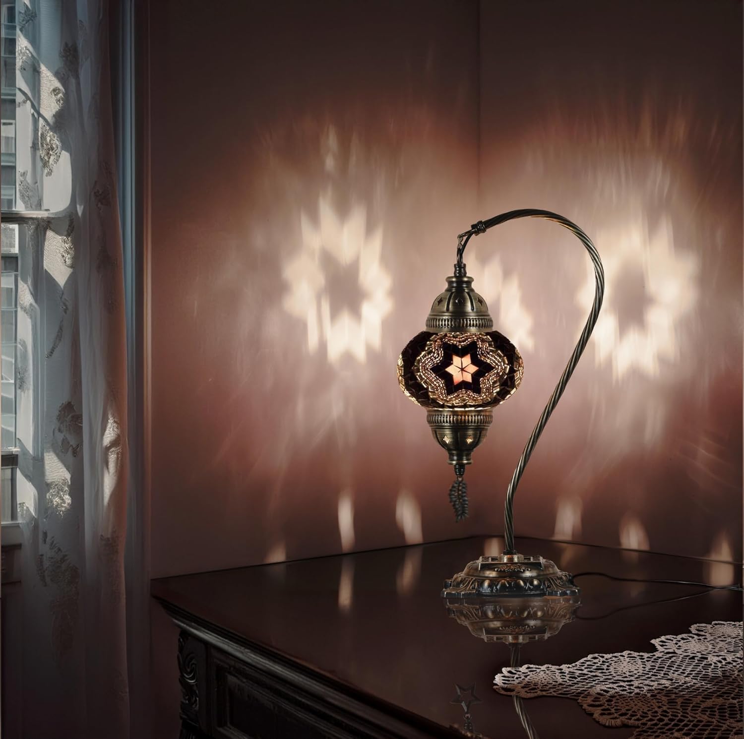 Handcrafted Boho Black Table Lamp — 15" - View 9
