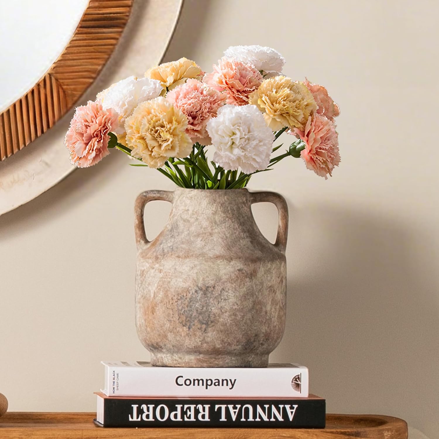 Antique Farmhouse Orange Flower Vase — 5.3" — A-8"h-terracotta