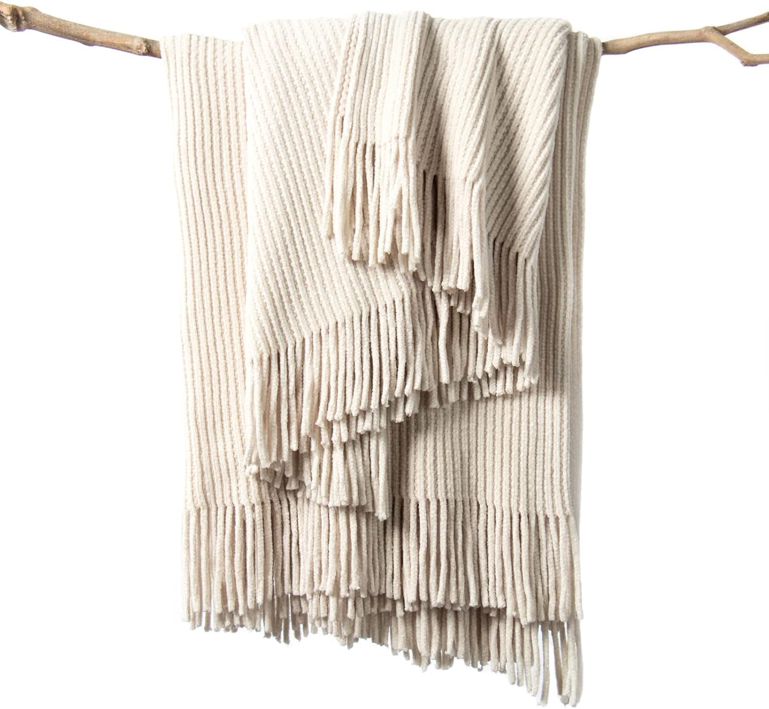 Chenille Boho Beige Throw Pillow — 60" — A-cream