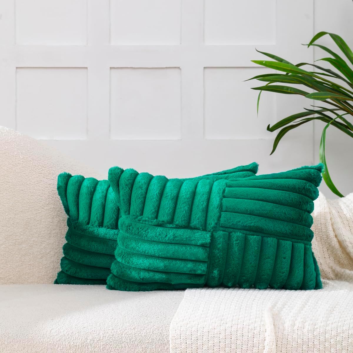Velvet Boho Beige Throw Pillow Cover — 18" — Dark Green