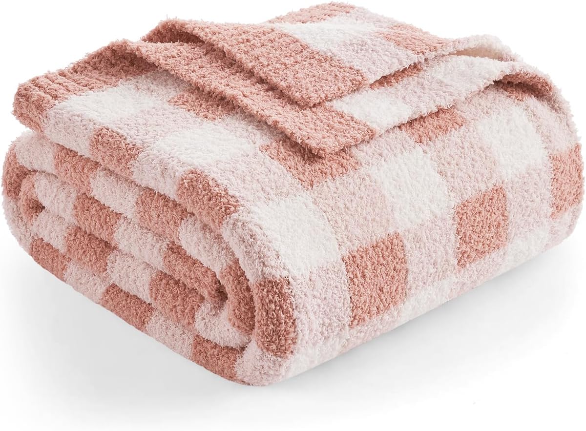 Knit Beige Throw Pillow — 50" — Plaid Pink