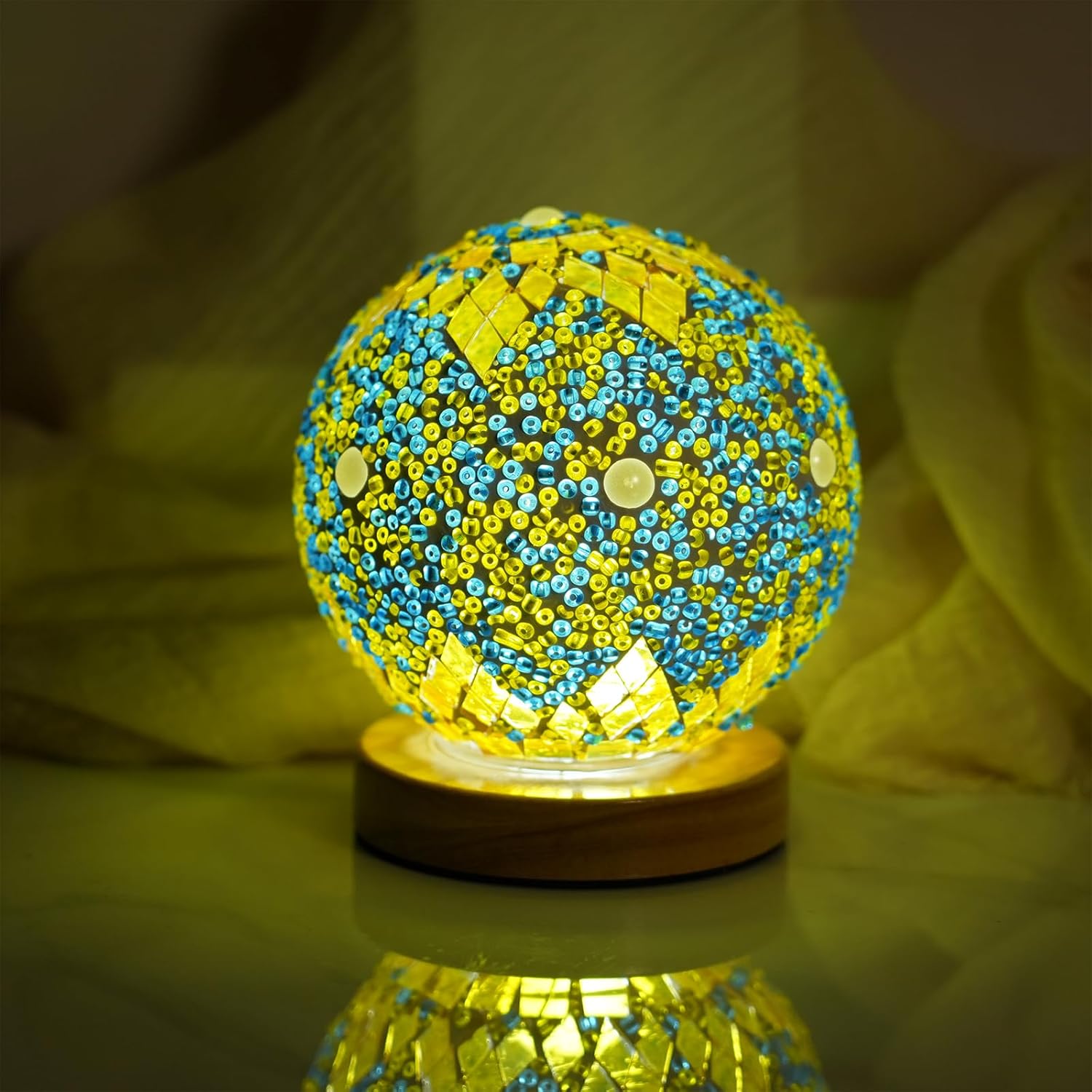 USB Boho Blue Bedside Lamp — 4.7" — Morocco