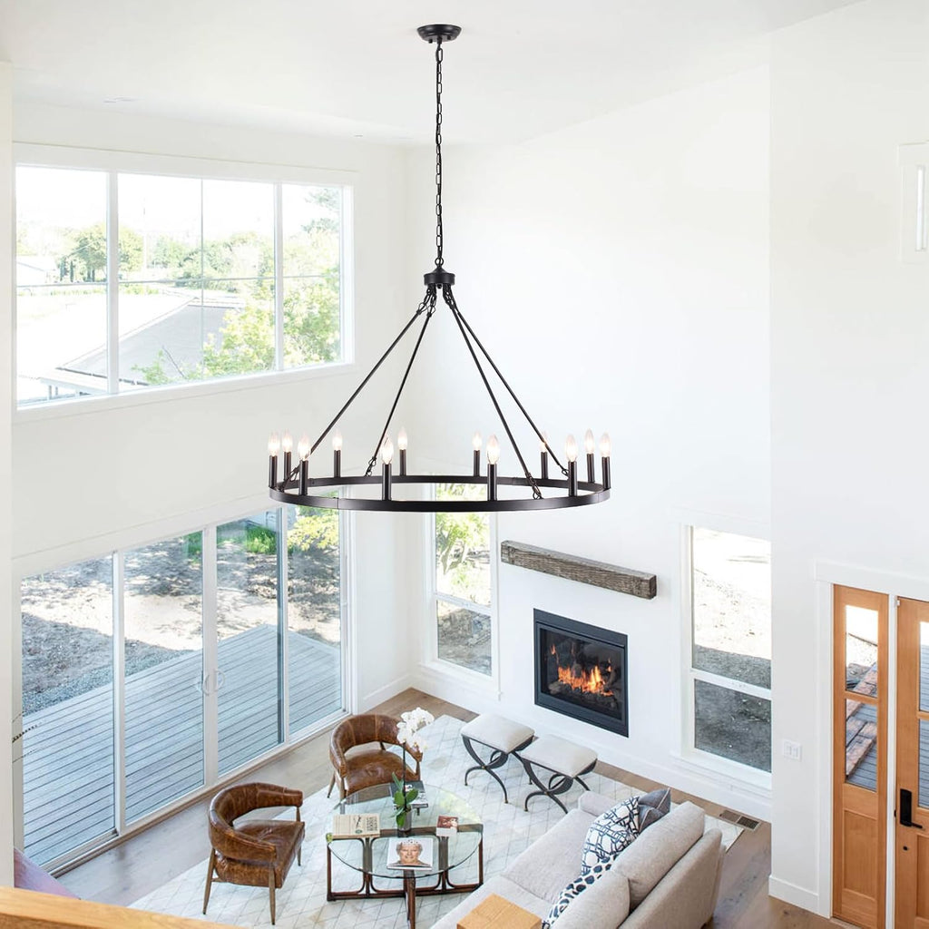Round Farmhouse Black Chandelier — 12-Light - View 2
